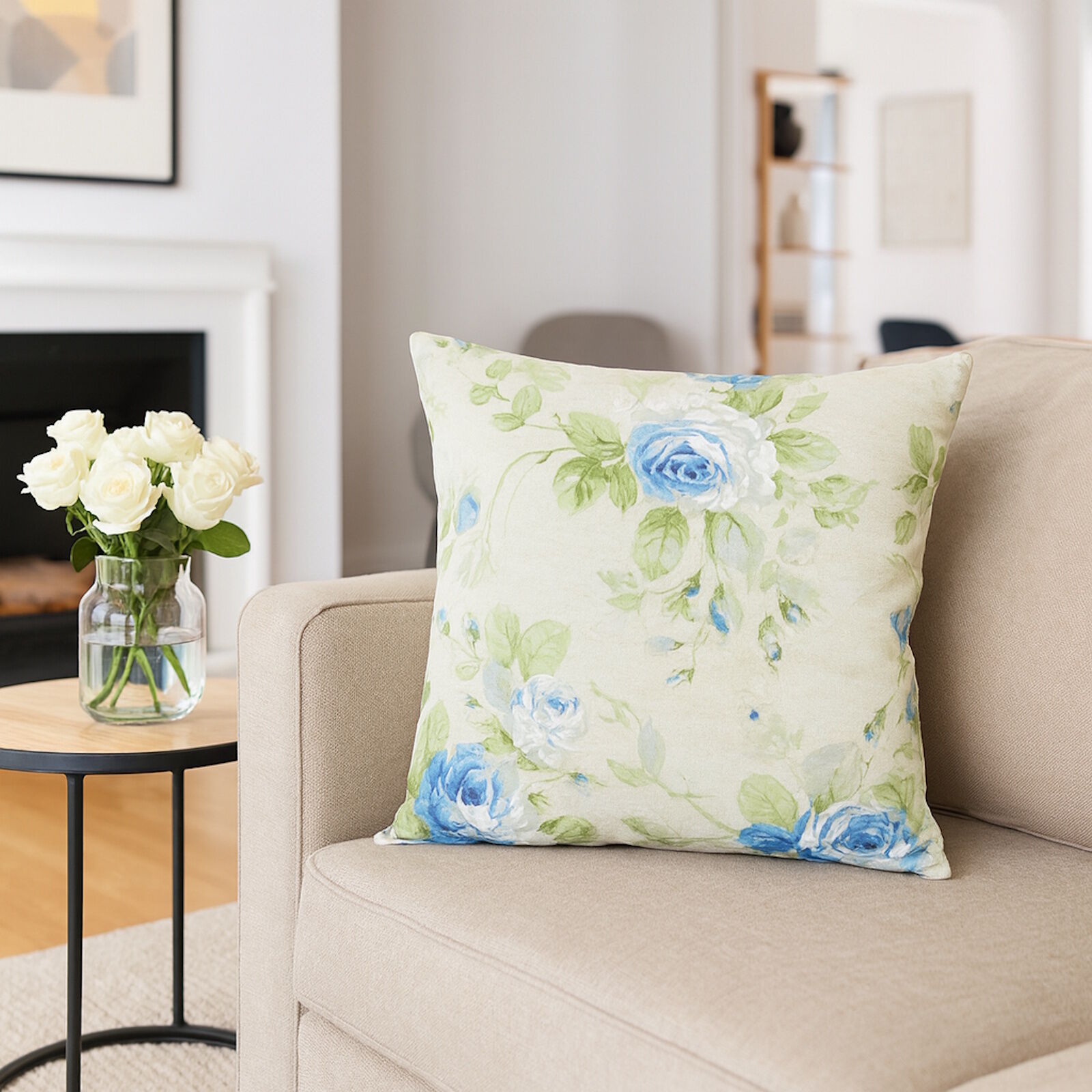 Kissenbezug 30x30 cm Rosen Blau Mischgewebe