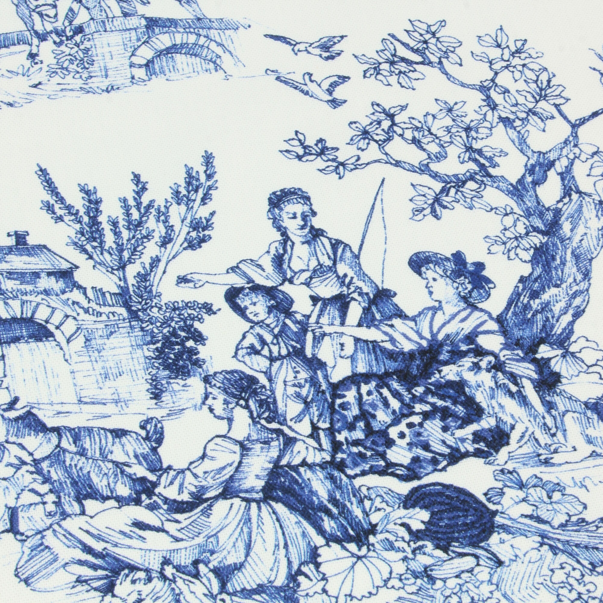 Stoff Meterware Toile de Jouy Blau Canvas