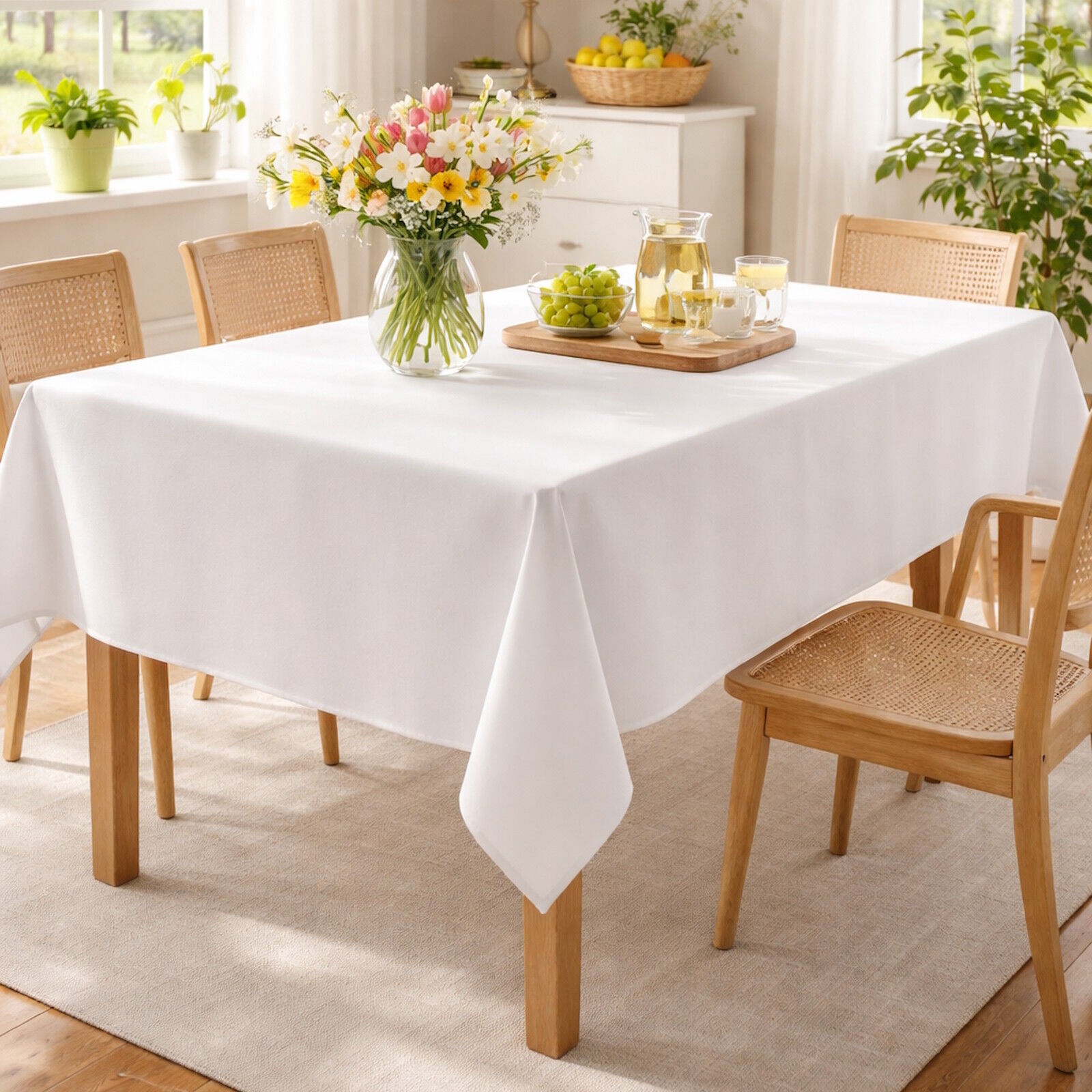 Tischdecke Weiß Frühling aus Baumwolle handgefertigt Europa