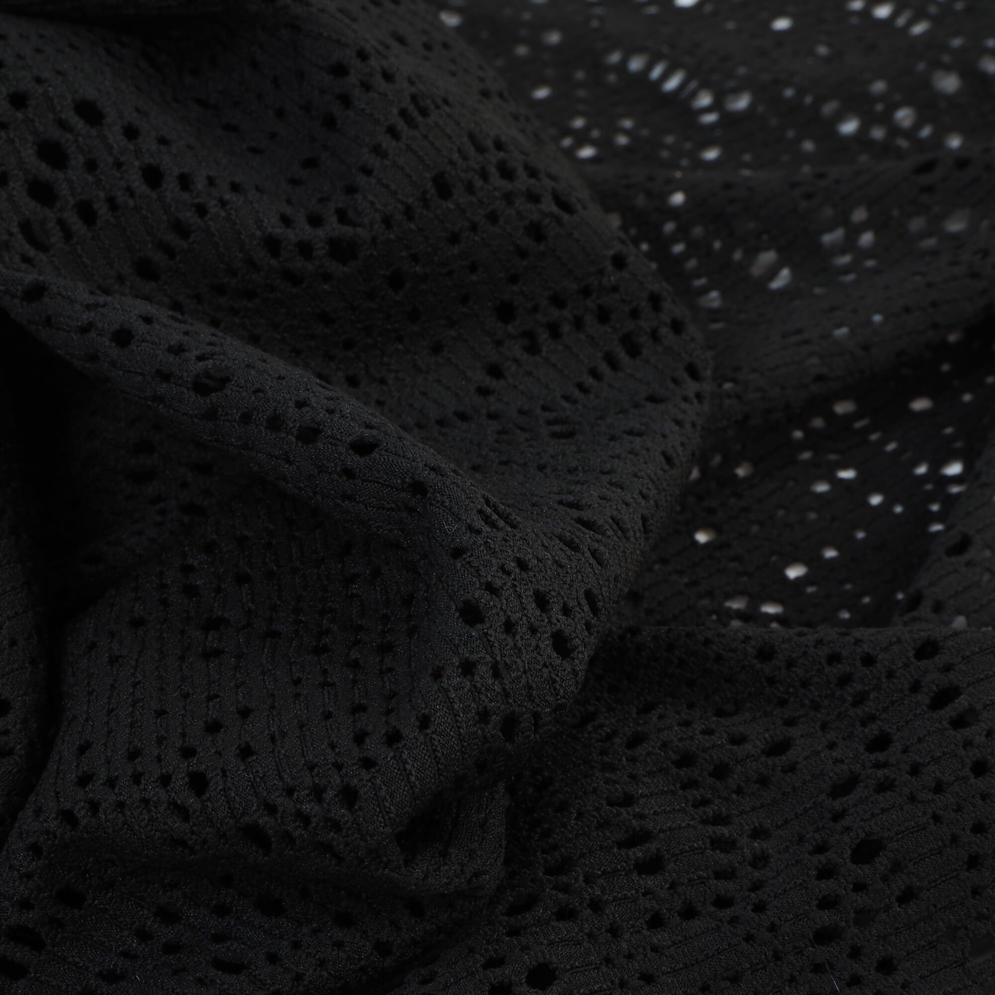 Stoff Meterware Lochjersey Schwarz Polyester elastisch 150 c