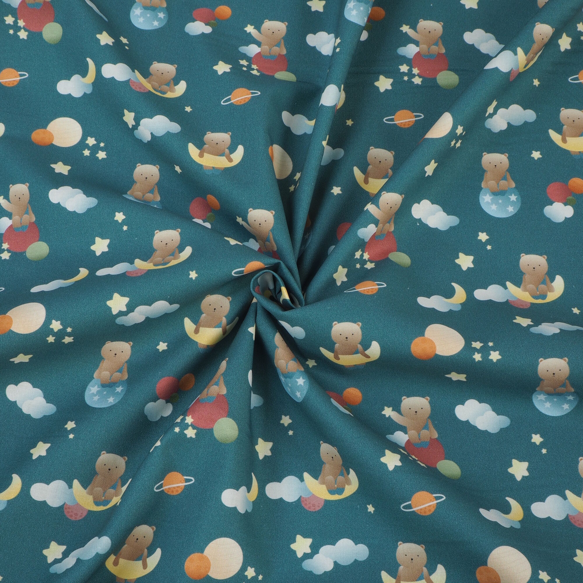 Stoff Meterware Bär Mond Stern Baumwolle