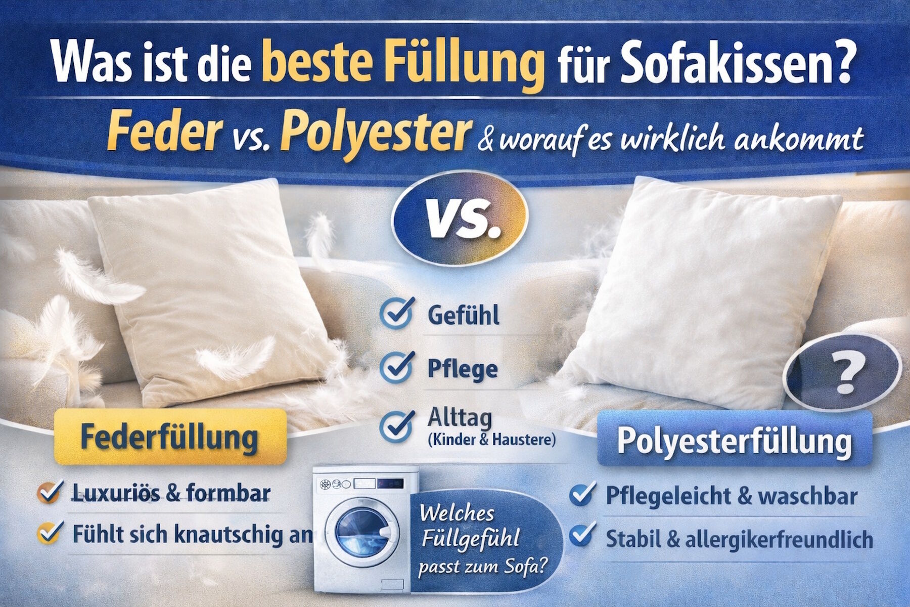 Beste Füllung für Sofakissen: Feder oder Hohlfaser?