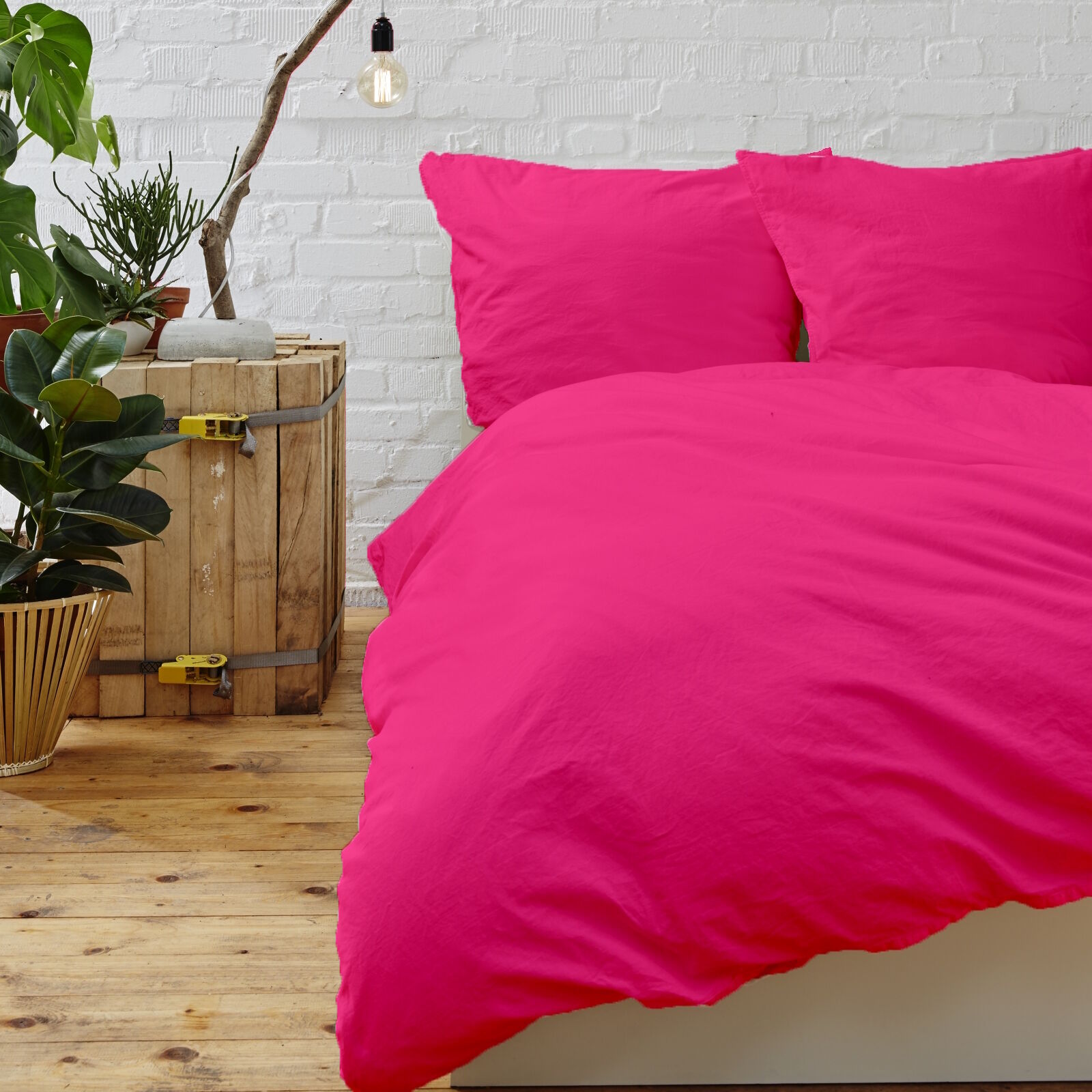 Bettwäsche 135x200 80x80 cm Uni Pink Baumwolle Linon