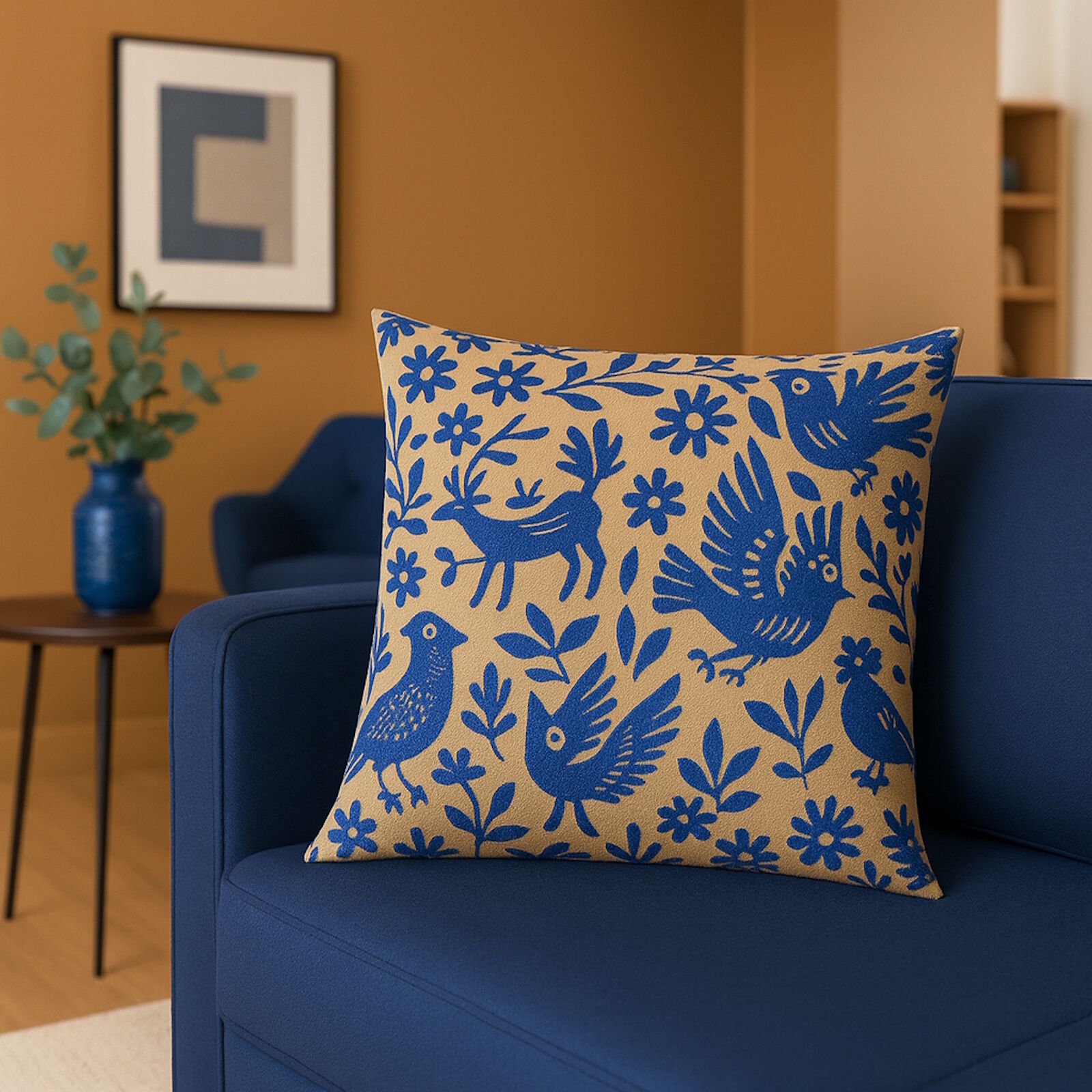 Kissenbezug Tiere Blumen Kobalt Blau
