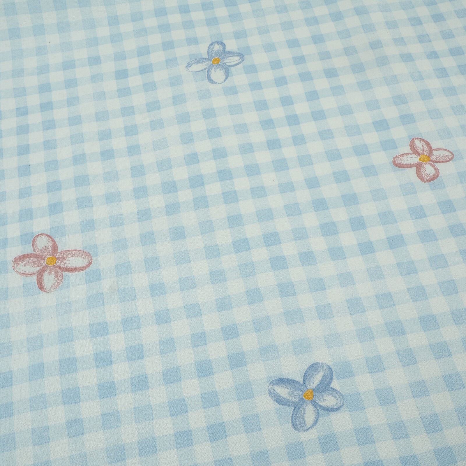 Karierter Stoff Blumen Hellblau