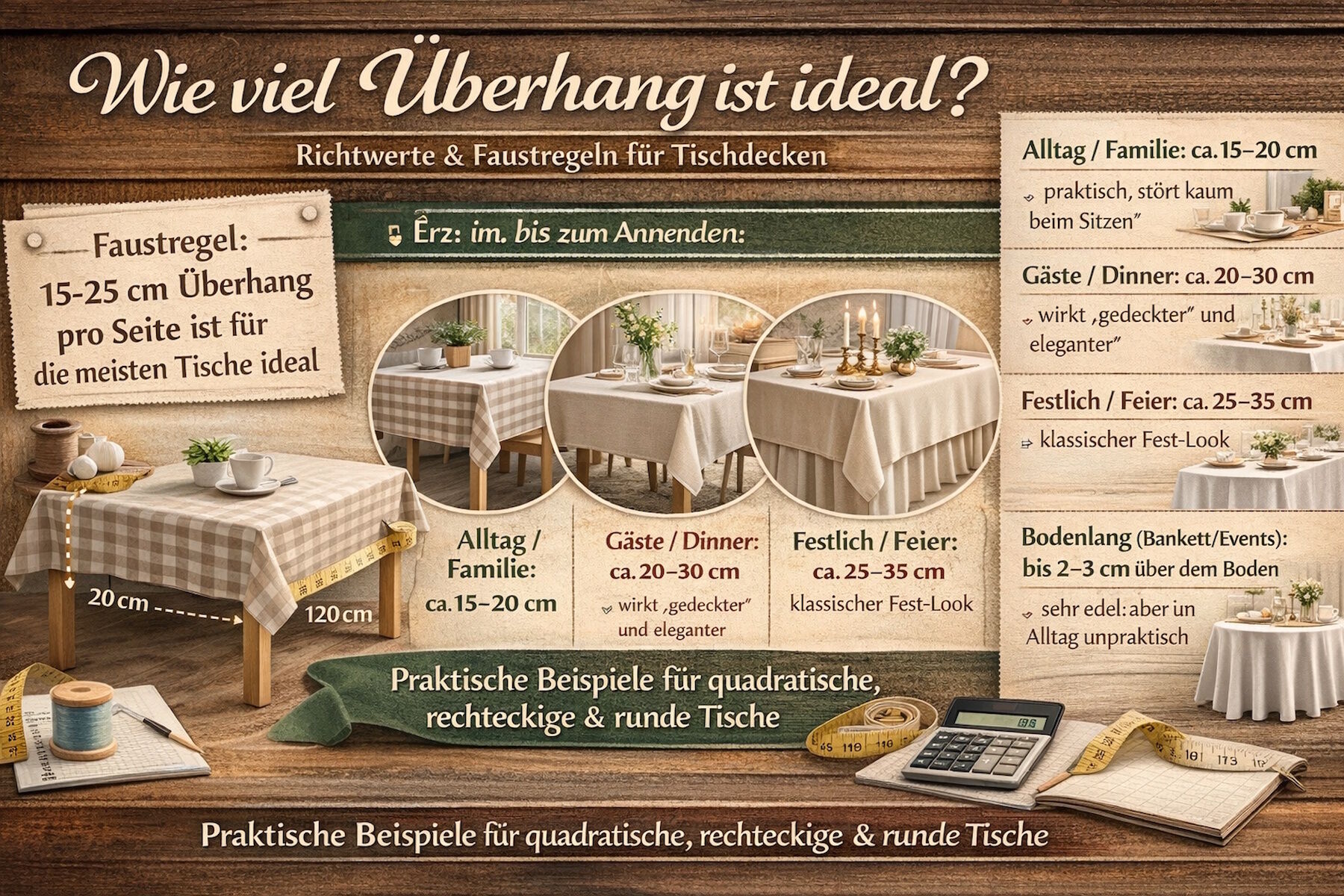 Tischdecke Überhang: Wie viele cm sind ideal? Faustformel & Beispiele