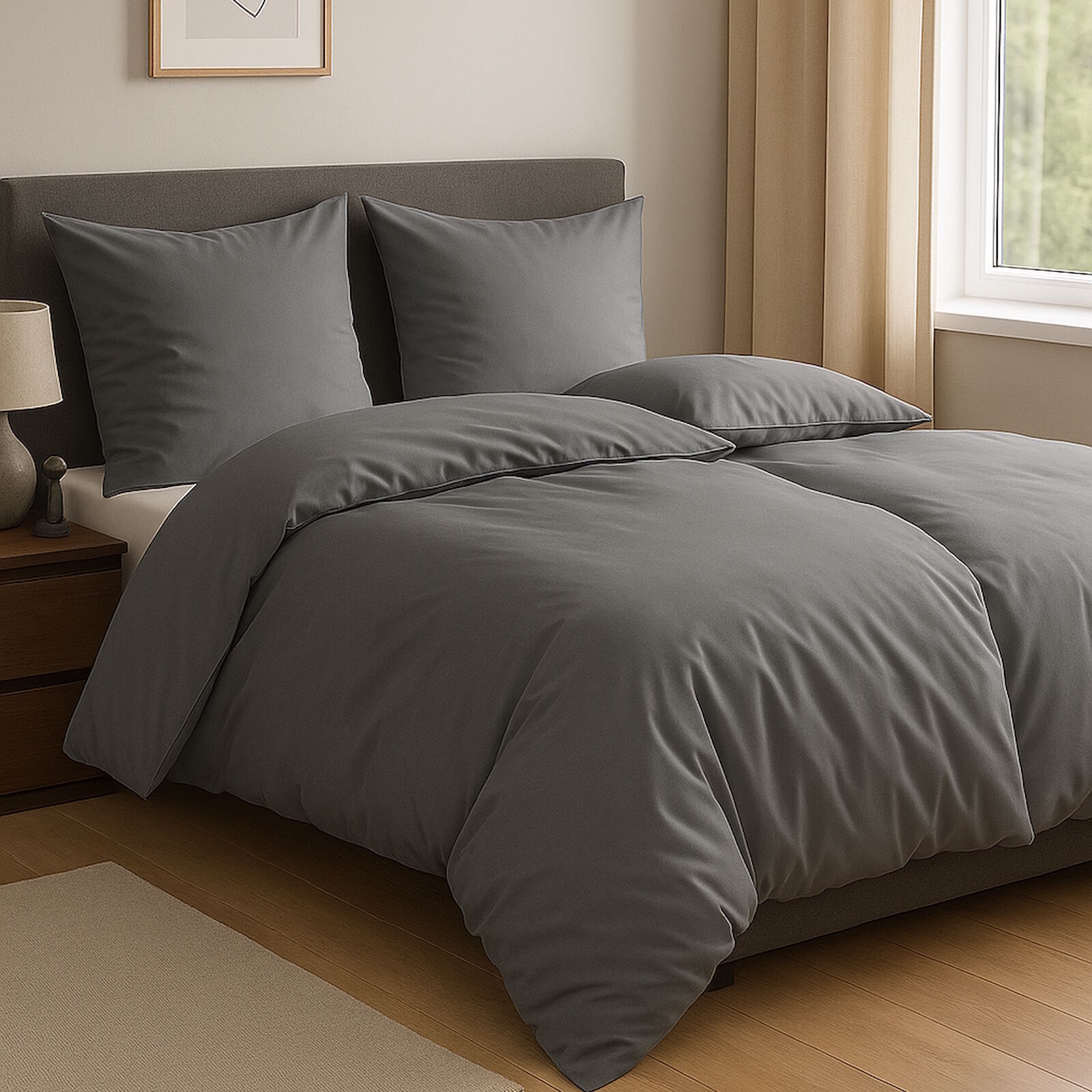 4-Teilige Mako Satin Bettwäsche Schiefer Grau