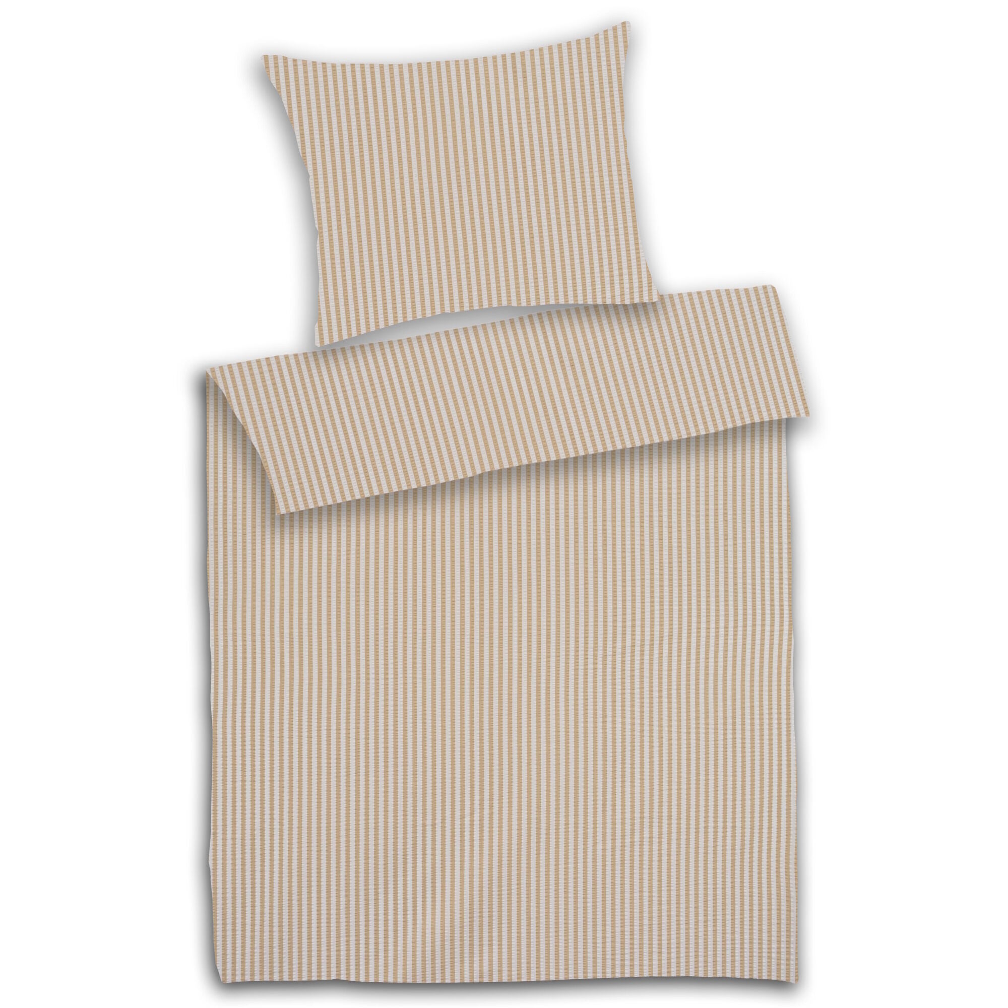 Seersucker Bettwäsche Streifen Beige