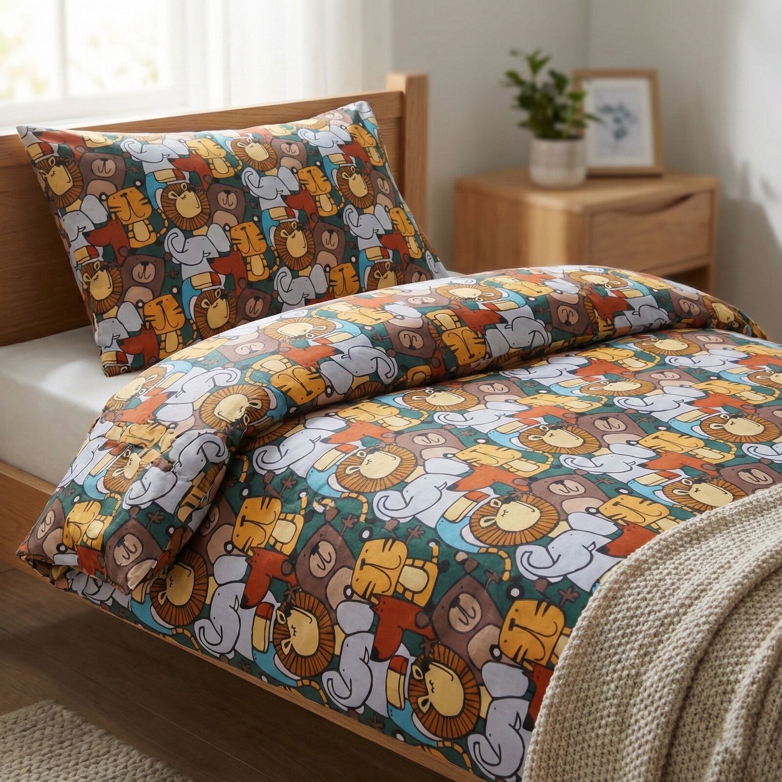 Kinderbettwäsche 100x135 40x60 cm Tiere Löwe Bär Jersey