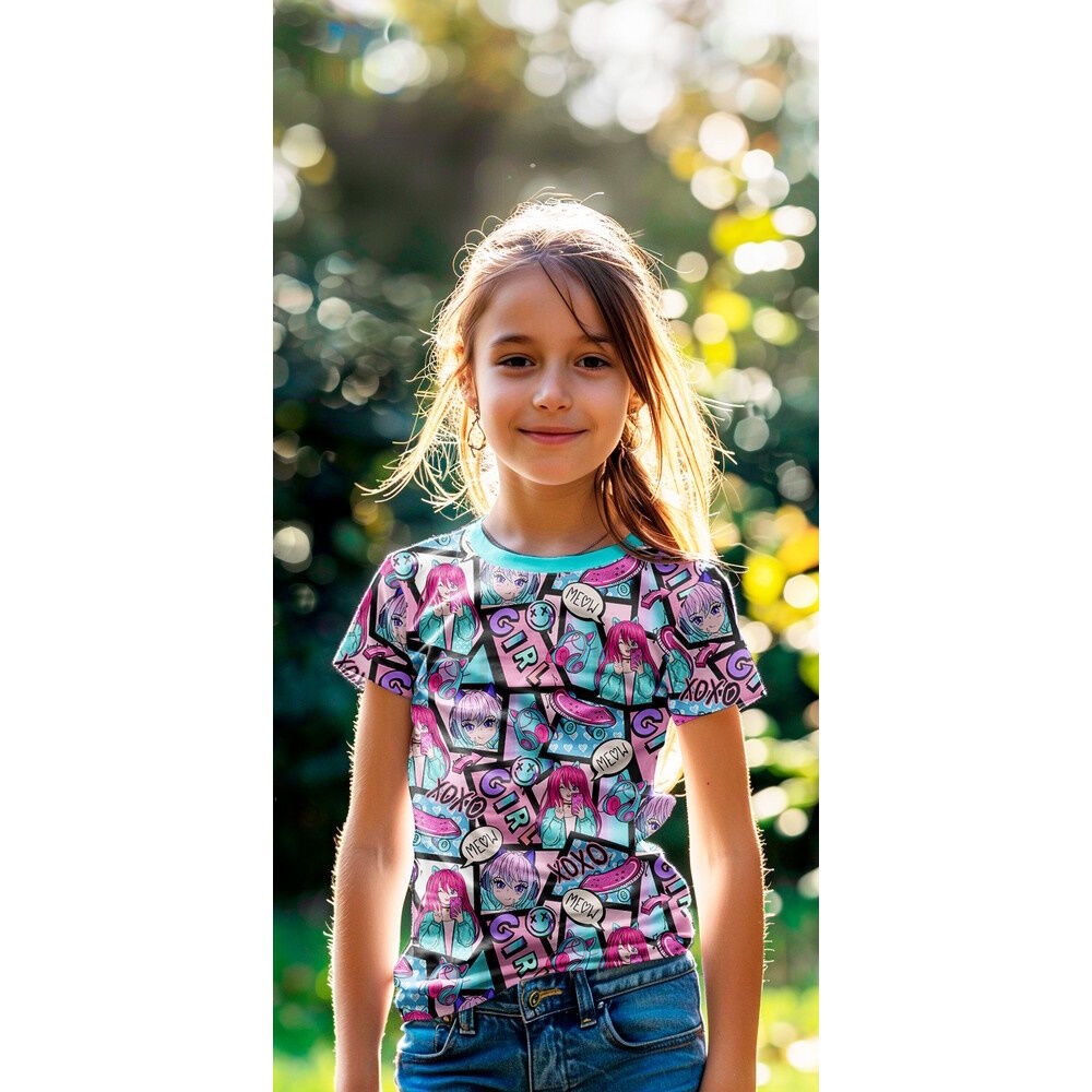 Stoff Meterware Manga Girl Blau Jersey