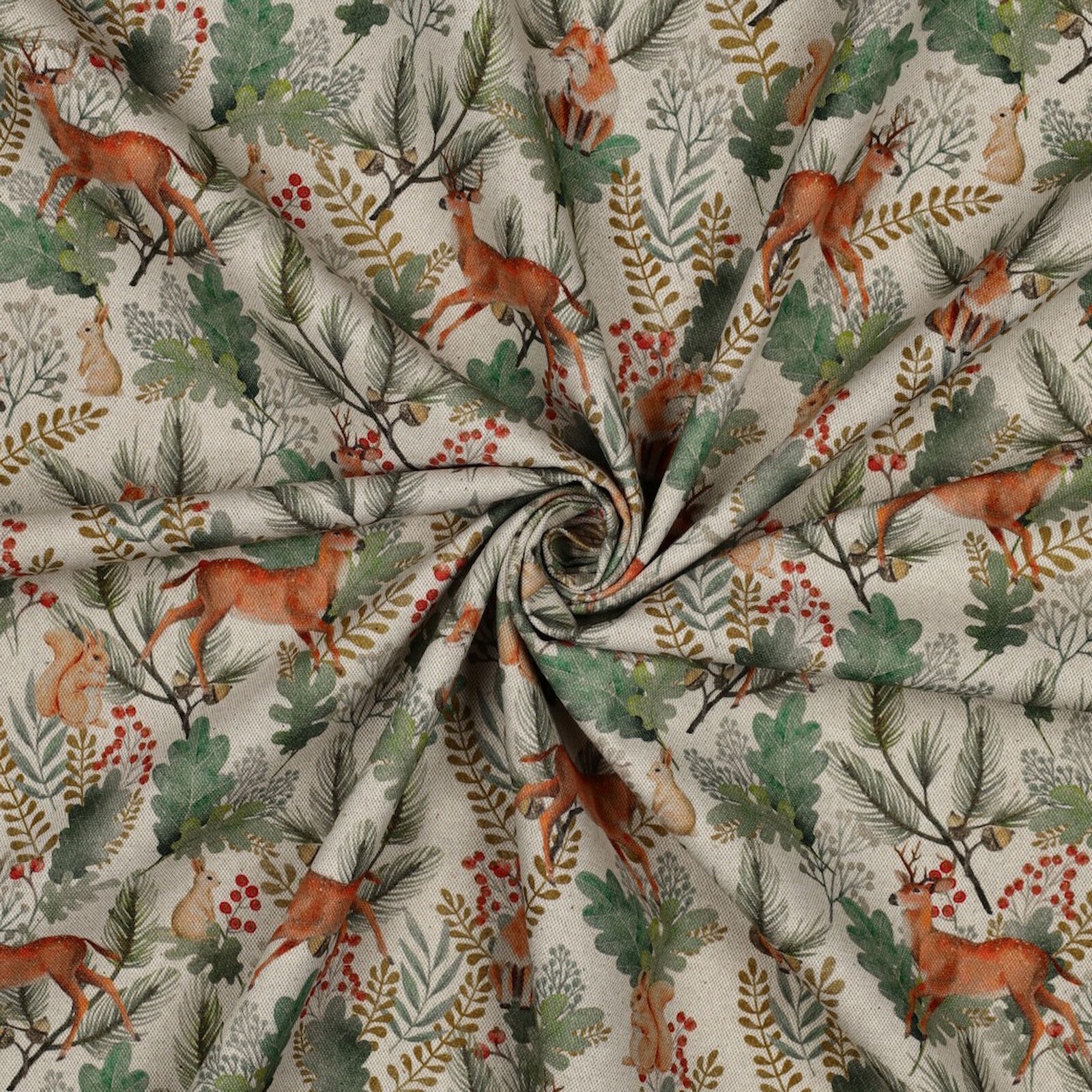 Canvas Stoff Waldtiere Rehe Füchse Leinenoptik