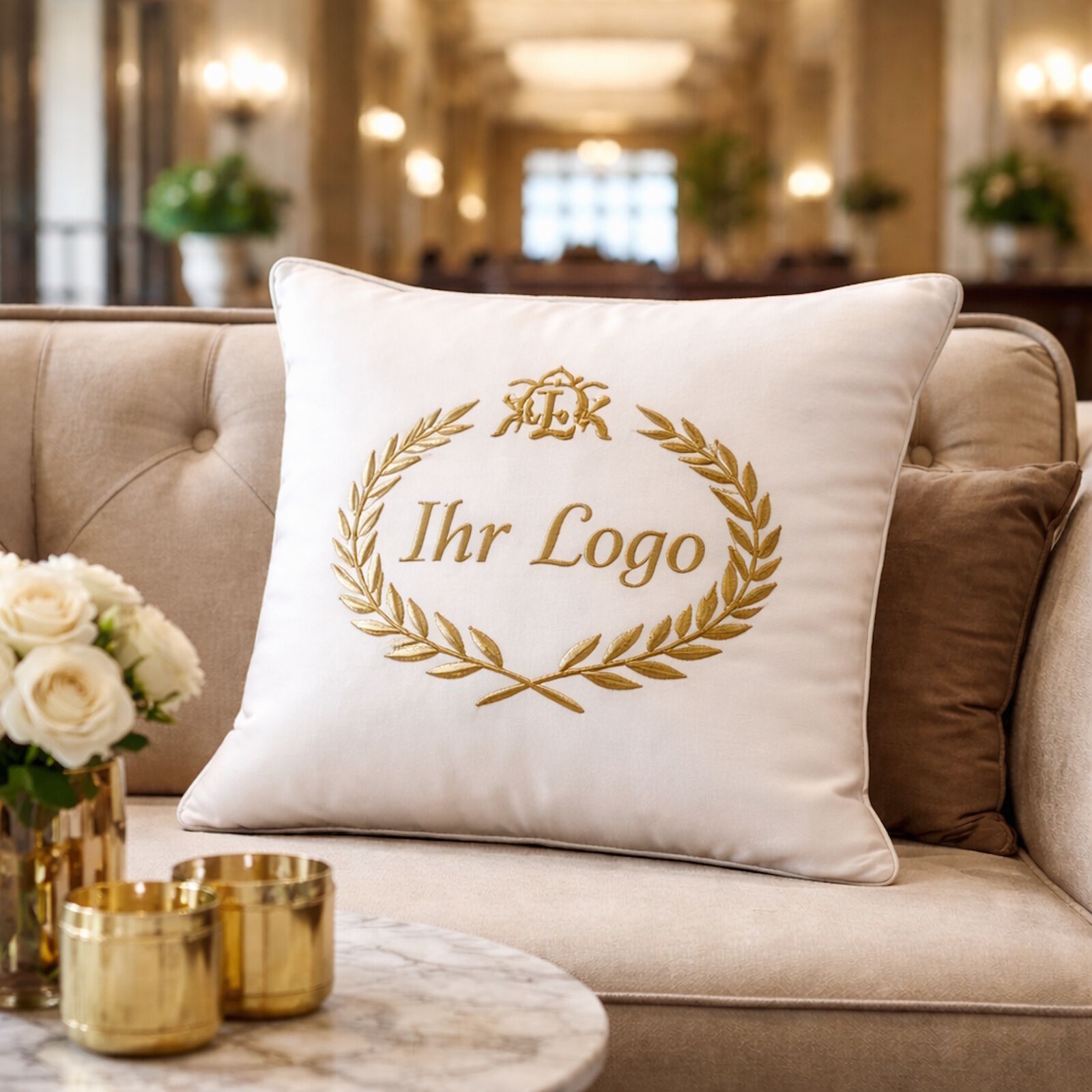 Hotel Kissen mit Logo hochwertig individuell bestickt