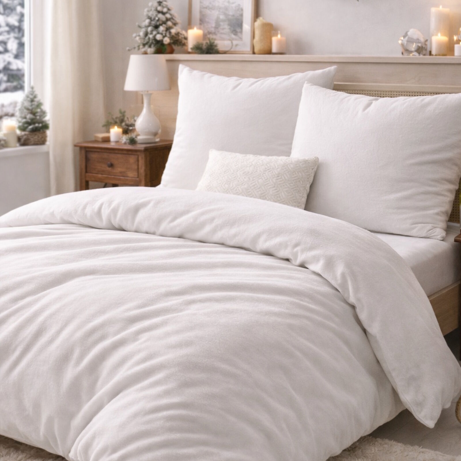 Winter Bettwäsche 135x200 Weiß Biber Baumwolle