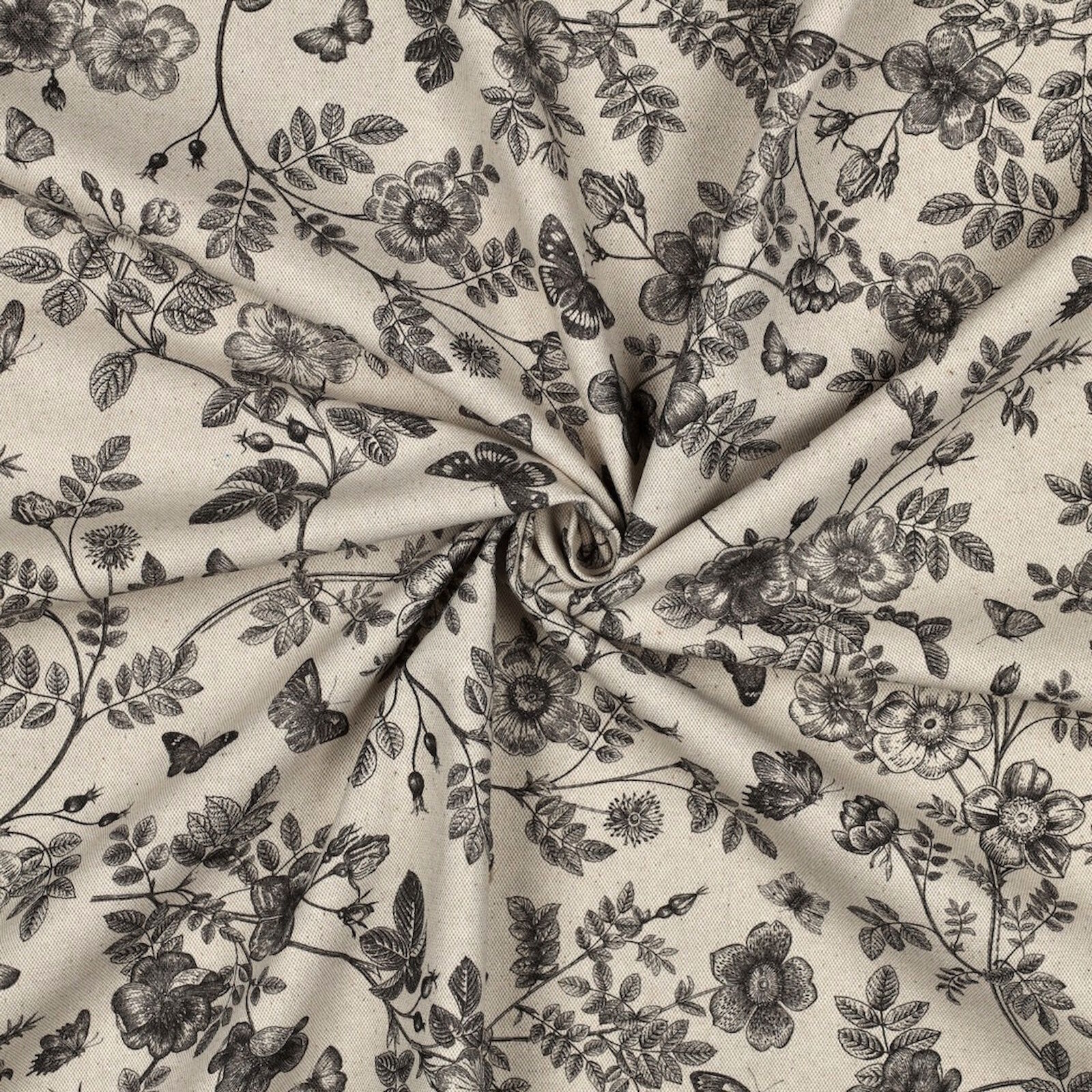 Canvas Stoff Rosen Schmetterlinge Leinenoptik 148 cm