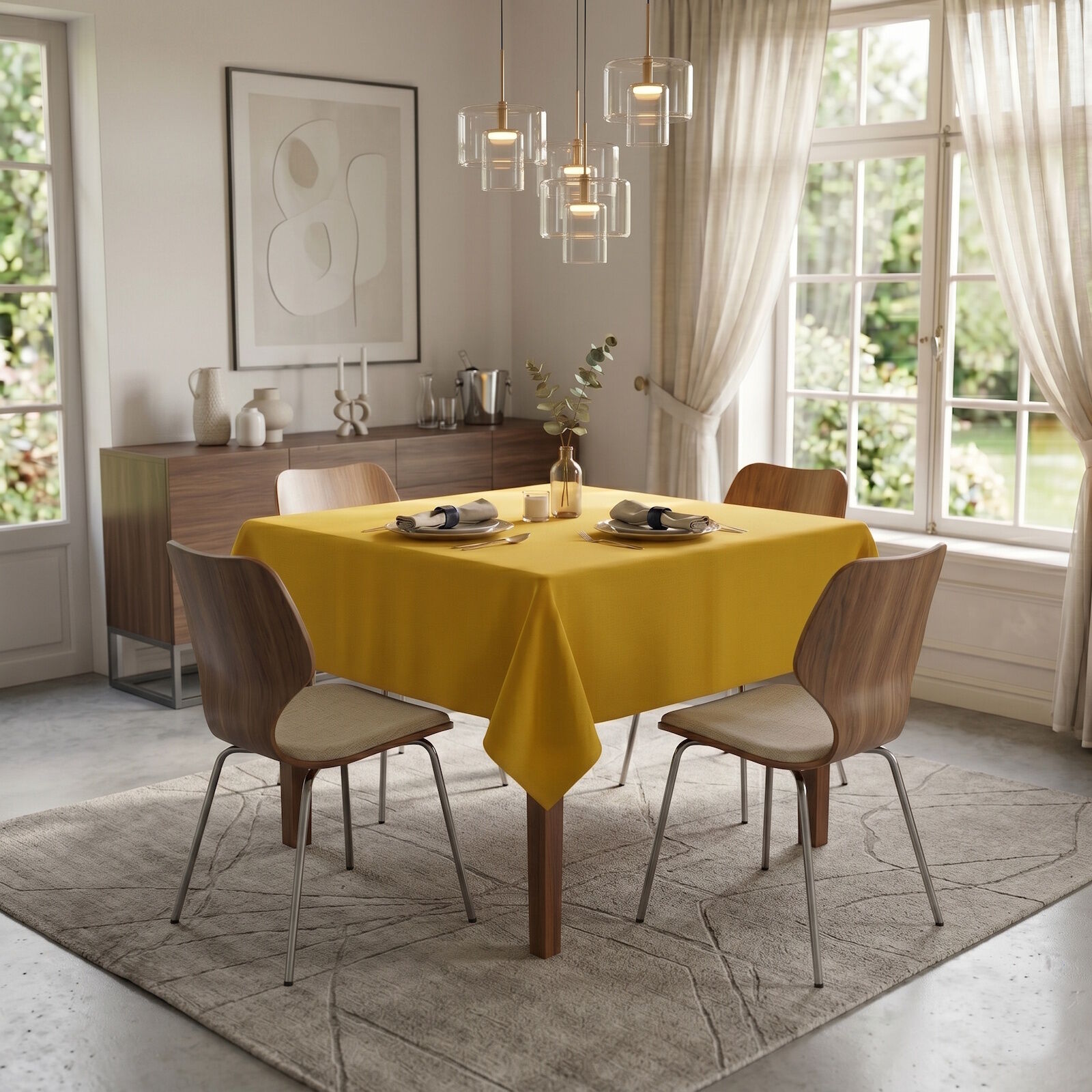 Bügelfreie Tischdecke Ocker 130x130 cm