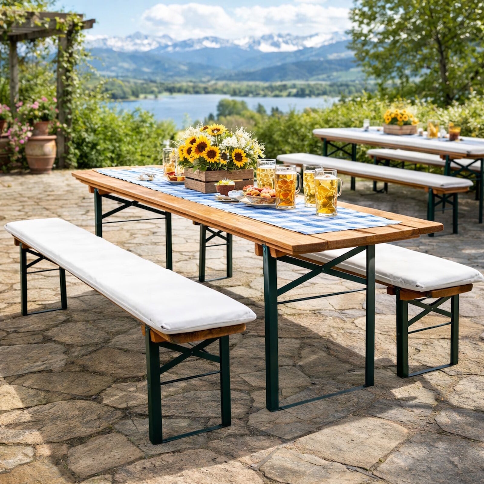 Bierbankauflage Weiß Baumwolle Linon 2er Set-200x25x2 cm