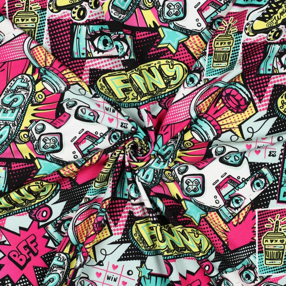 Stoff Meterware Manga Funny Pink Jersey