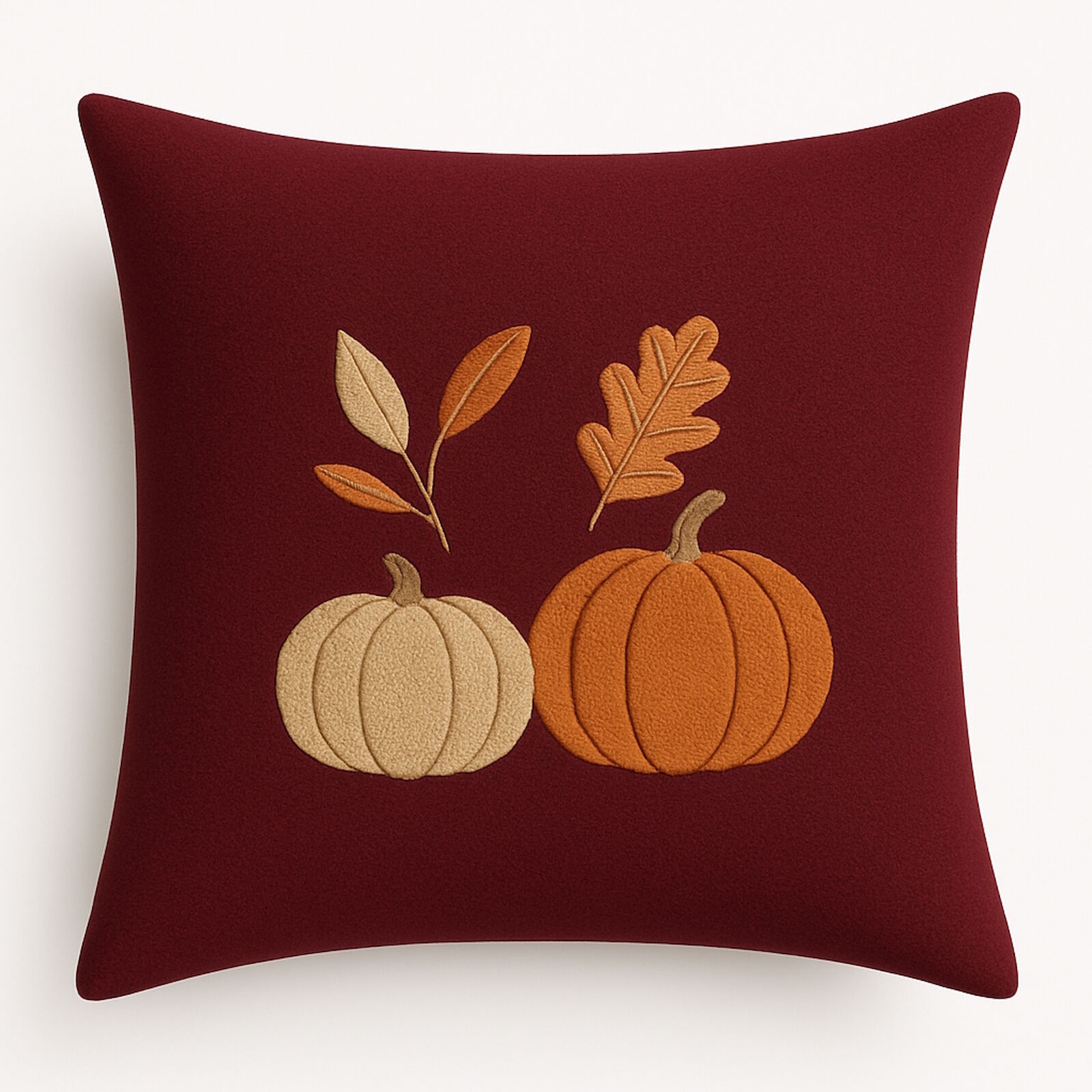 Herbstkissen Kürbis Bordeaux 40x40 aus Baumwolle bestickt