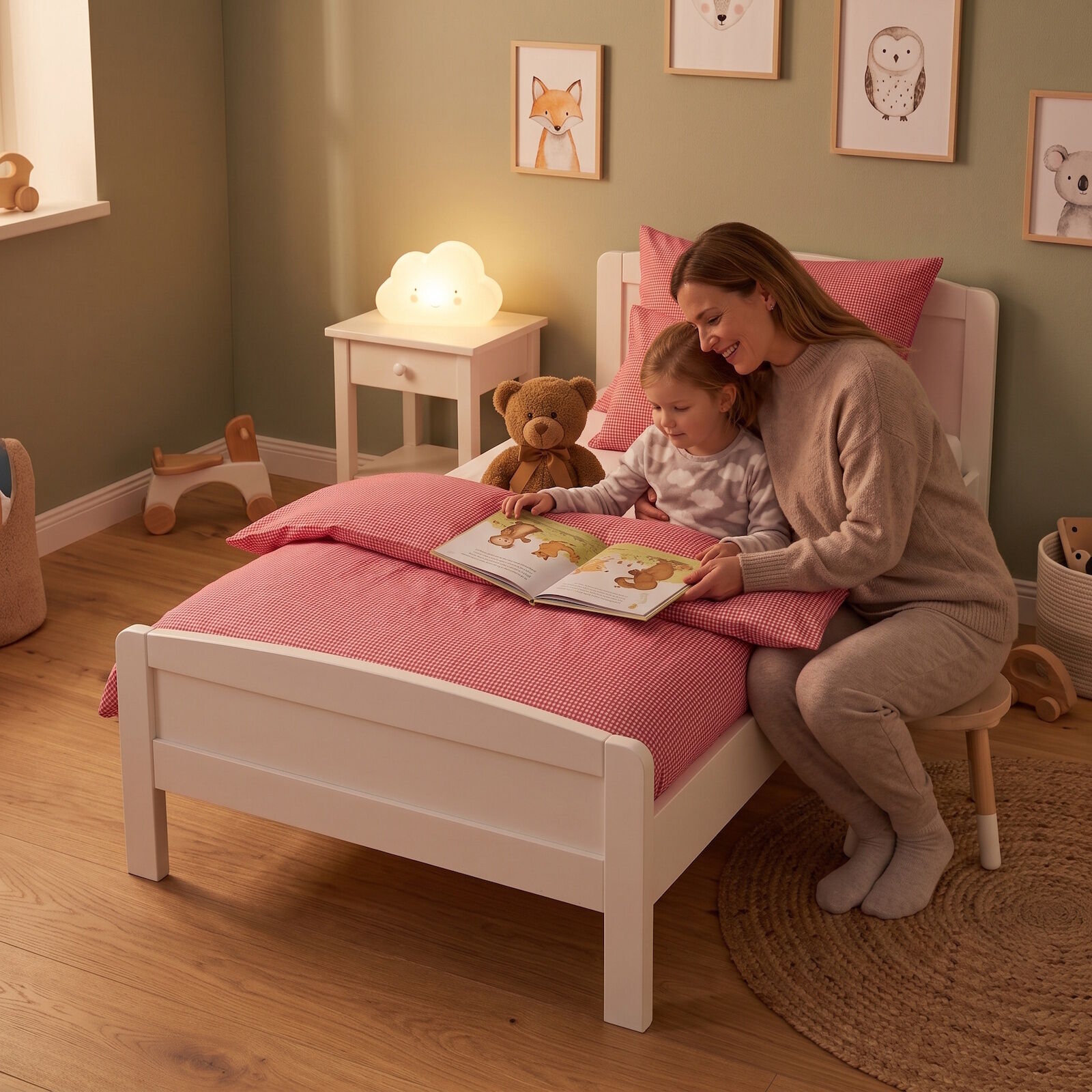 Karierte Kinderbettwäsche Rot Weiß 100x135 Baumwolle