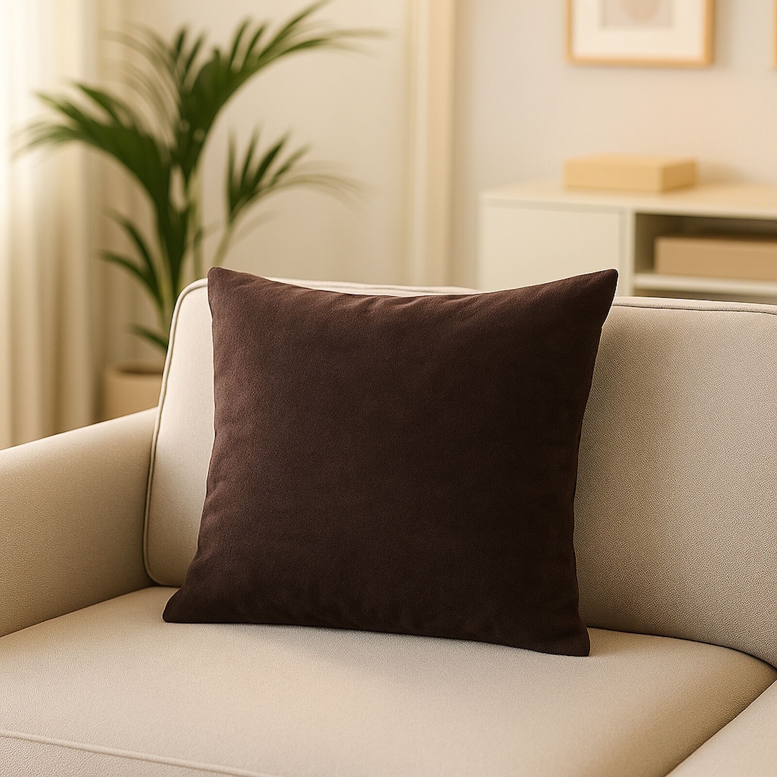 Kissenbezug Velour Kunstleder Dunkelbraun