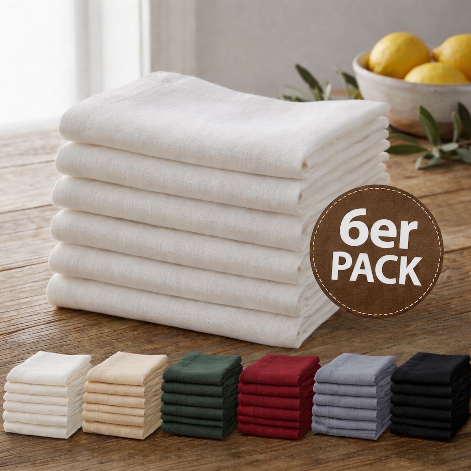 Leinenservietten 6er Set 100% Leinen handgefertigt