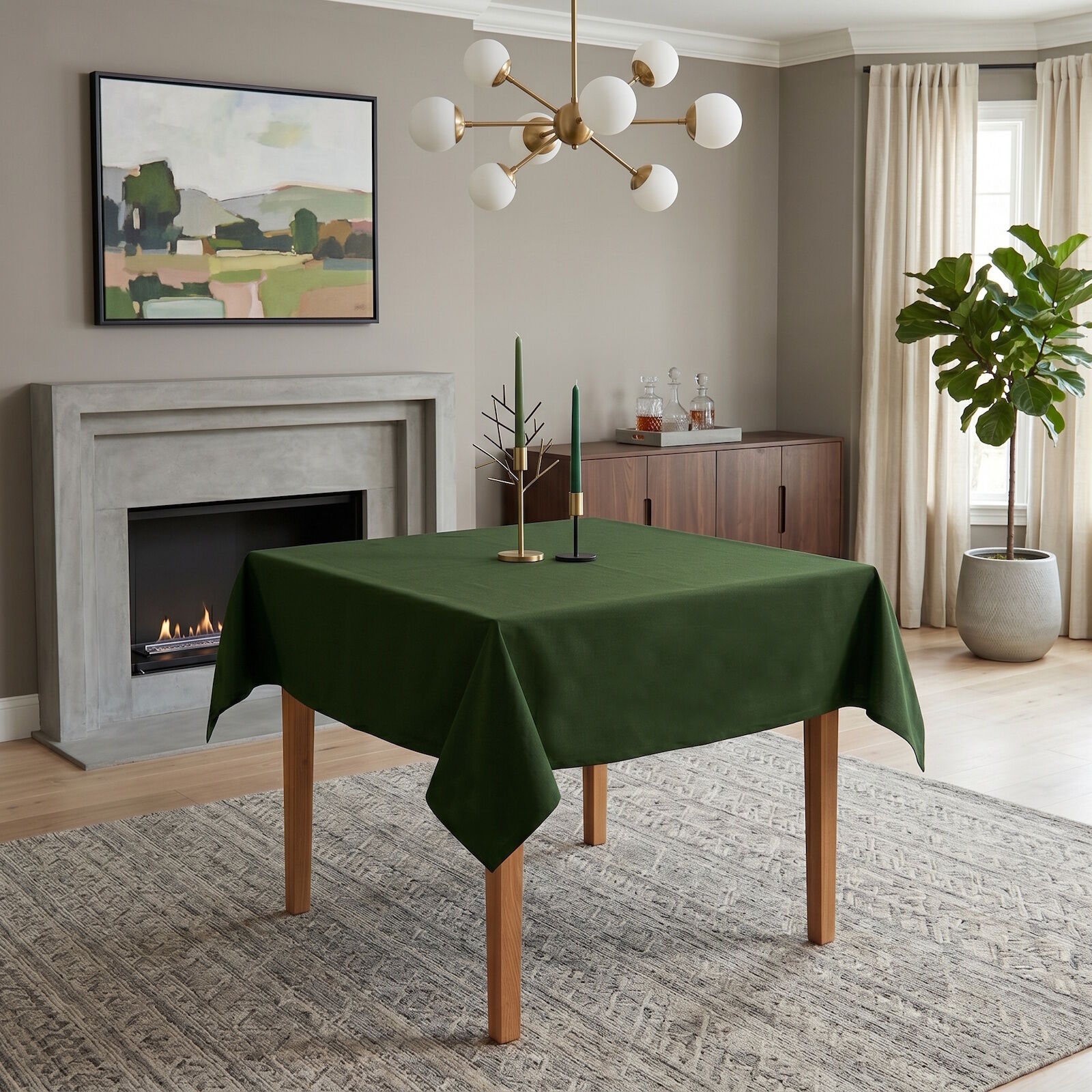 Bügelfreie Tischdecke Oliv 130x130 cm