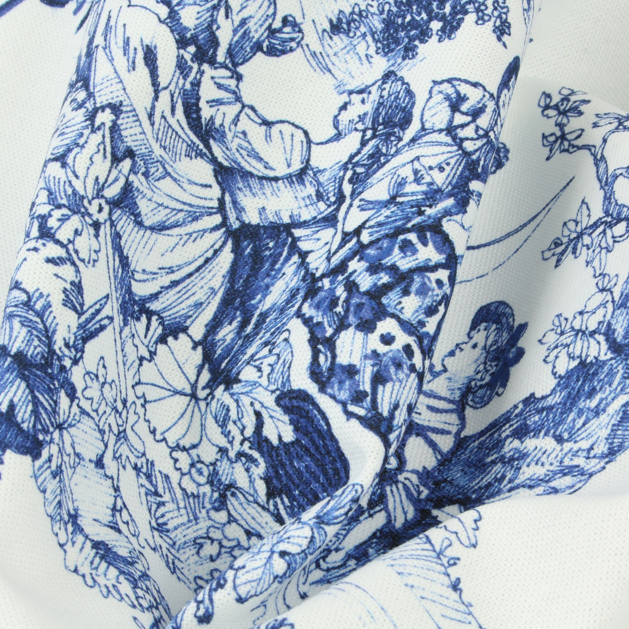 Stoff Meterware Toile de Jouy Blau Canvas