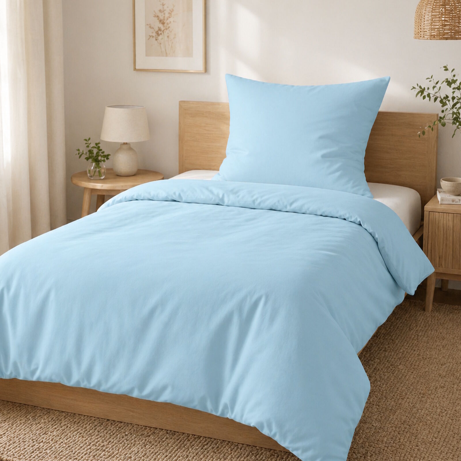 Mako Satin Bettwäsche 135x200 Hellblau
