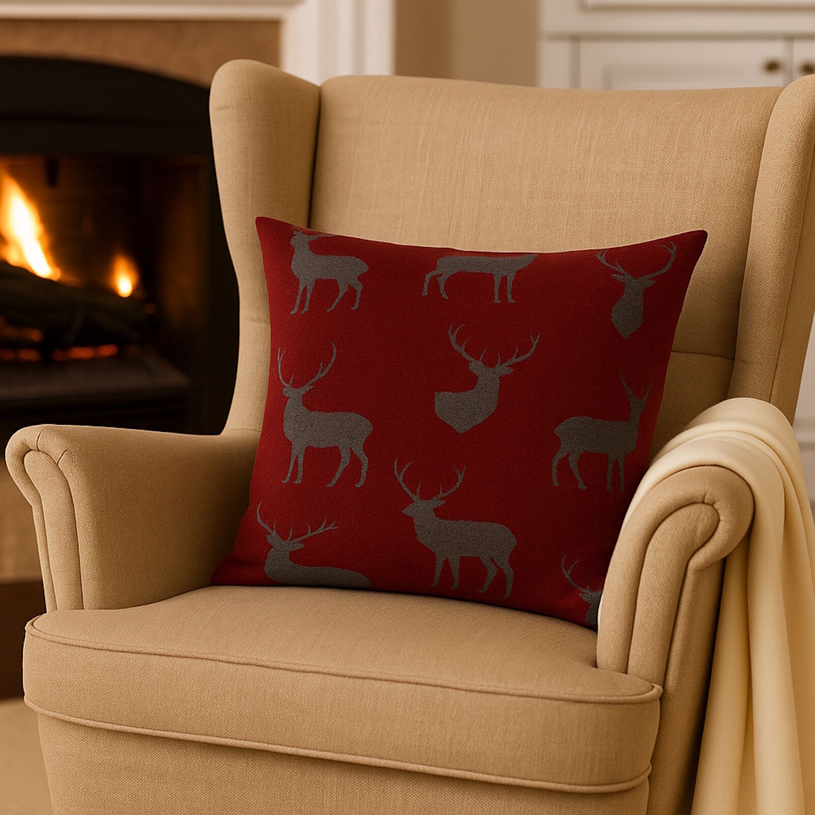 Kissenbezug Hirsch Rot Jacquard