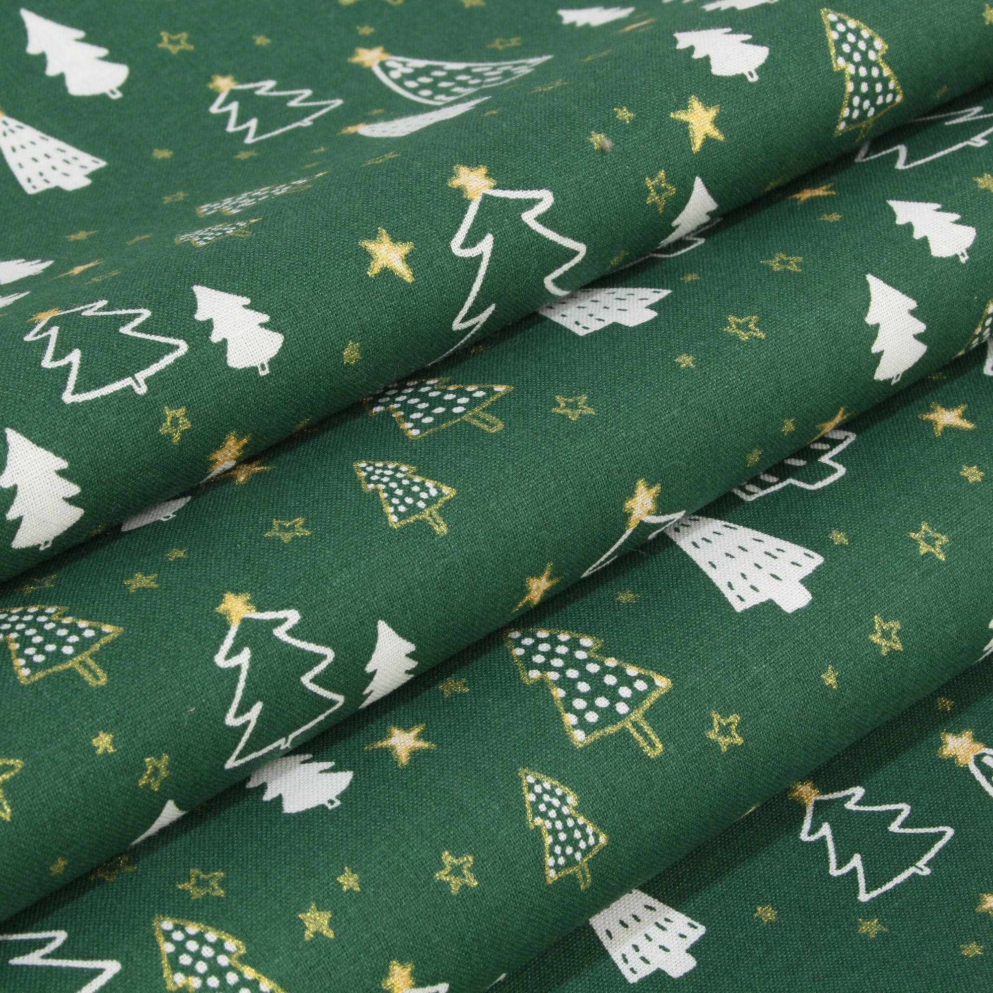 Stoff Meterware Weihnachtsbaum Sterne Grün Baumwolle