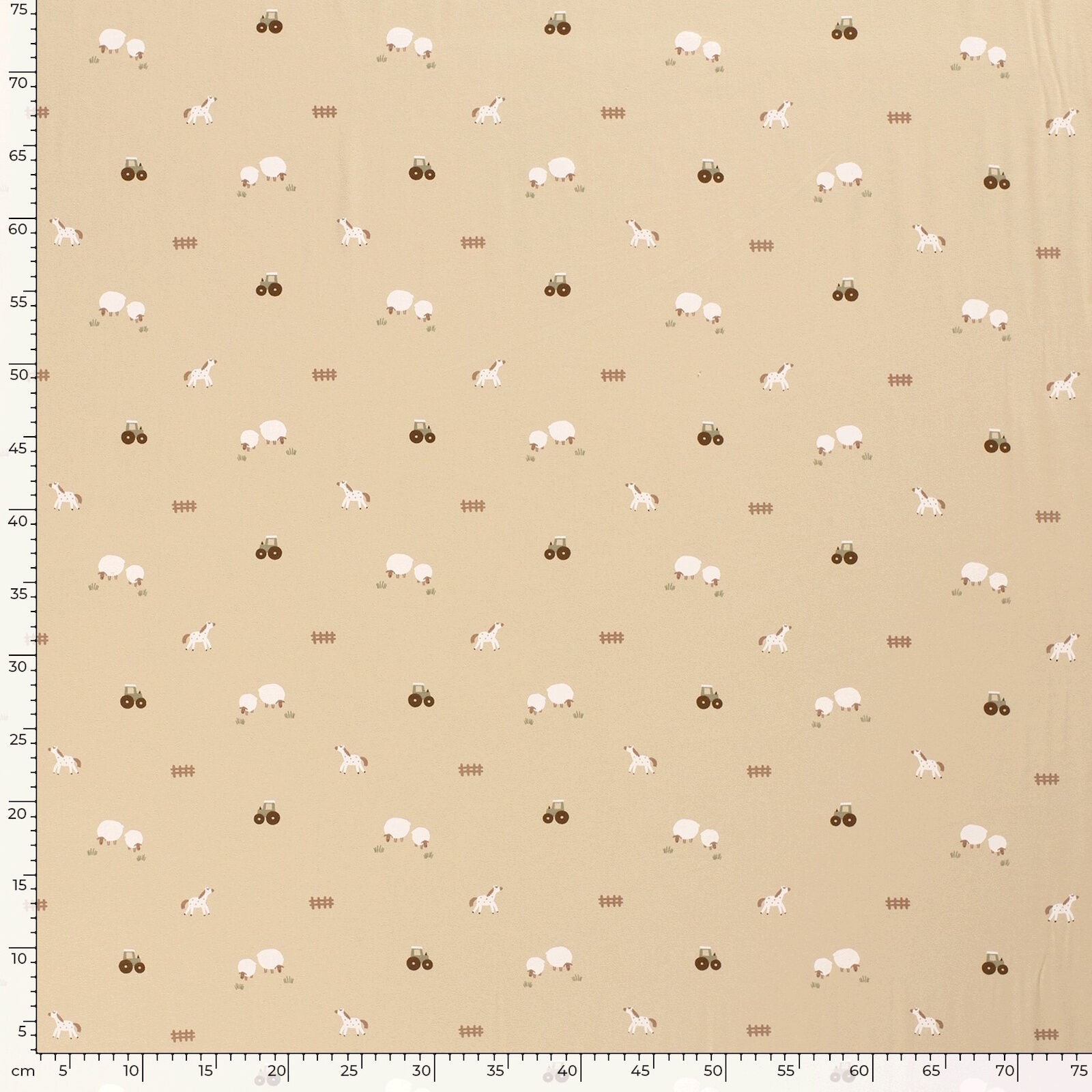 Bauernhof Jersey Beige Kinderstoff Meterware 150 cm