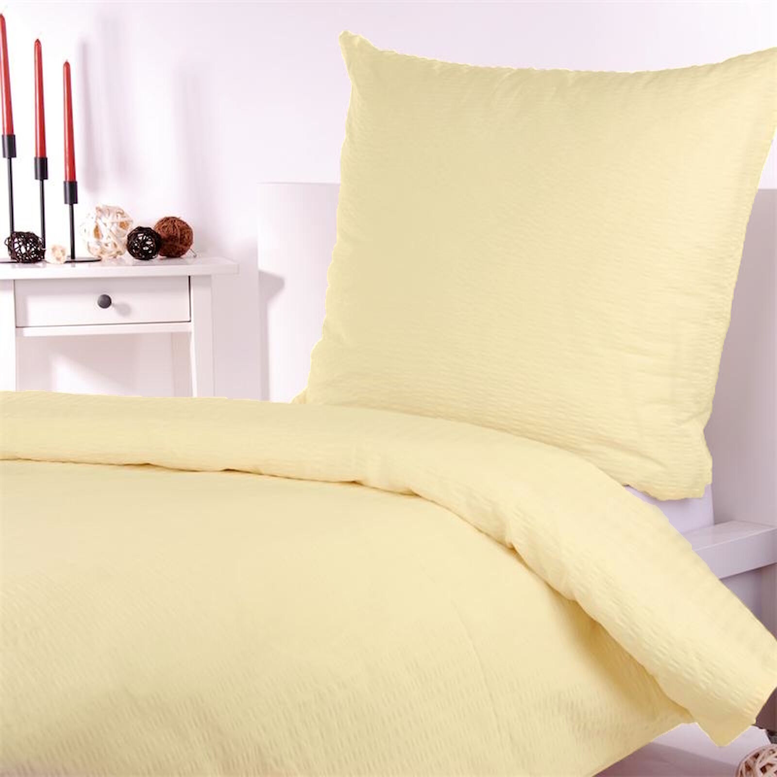 Seersucker Hotelbettwäsche Uni Creme-155x220