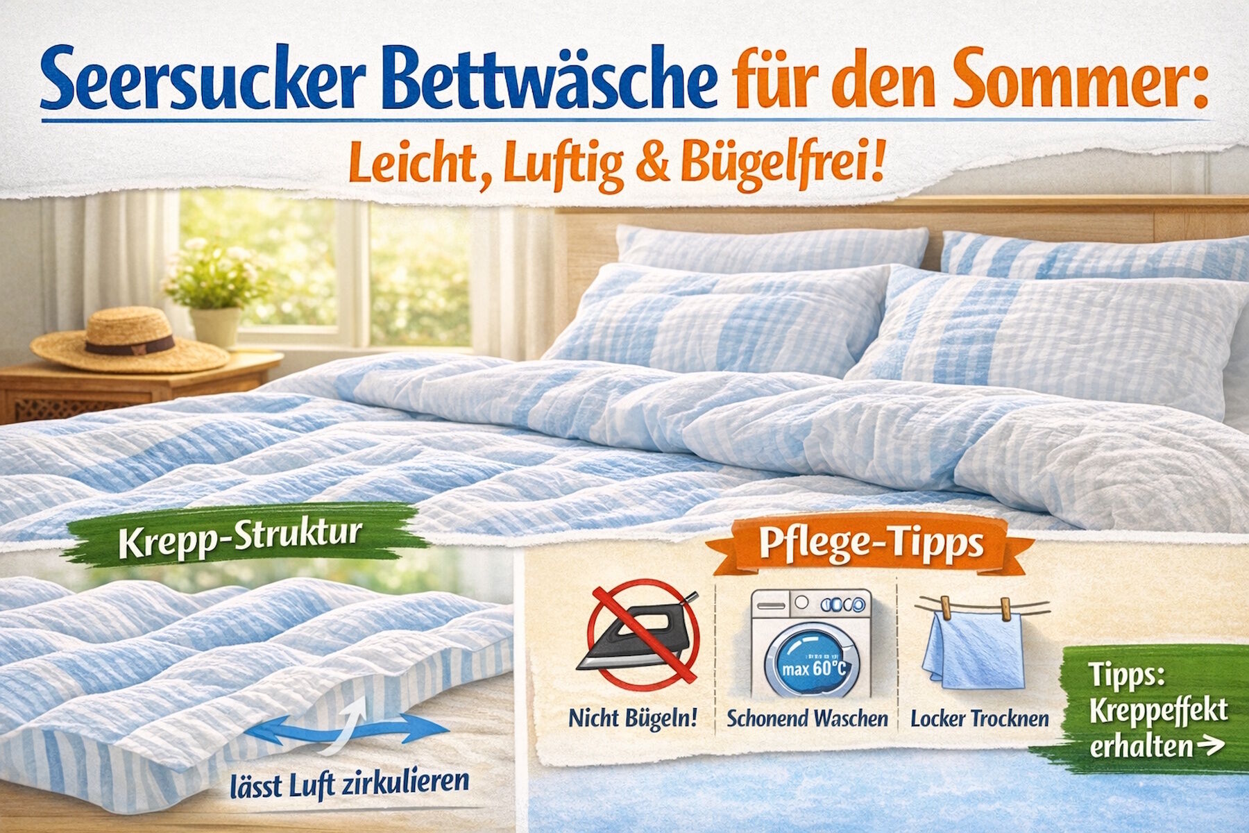 Seersucker Bettwäsche: bügelfrei, luftig & ideal für Sommernächte