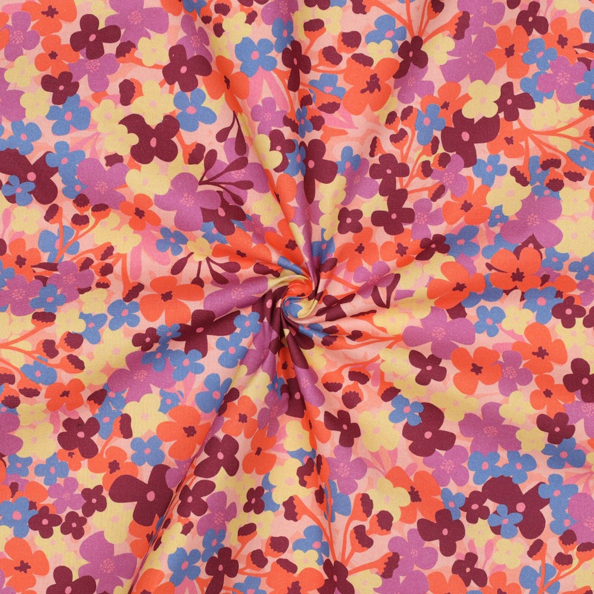 Stoff Meterware Sommerblumen Orange Beschichtet