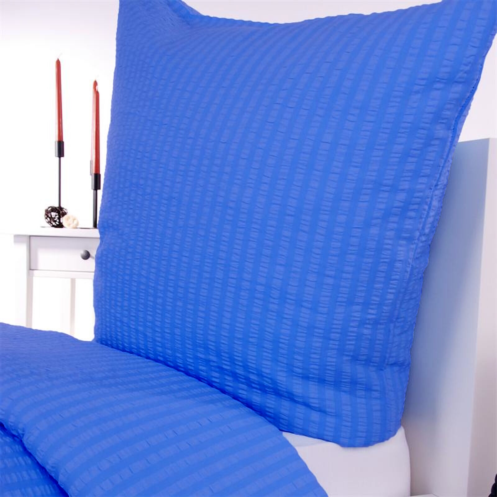 Seersucker Hotelbettwäsche Uni Blau