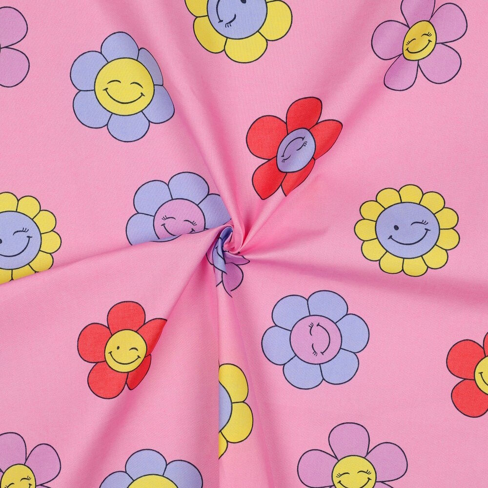 Stoff Meterware Strahlende Blumen Rosa Beschichtet