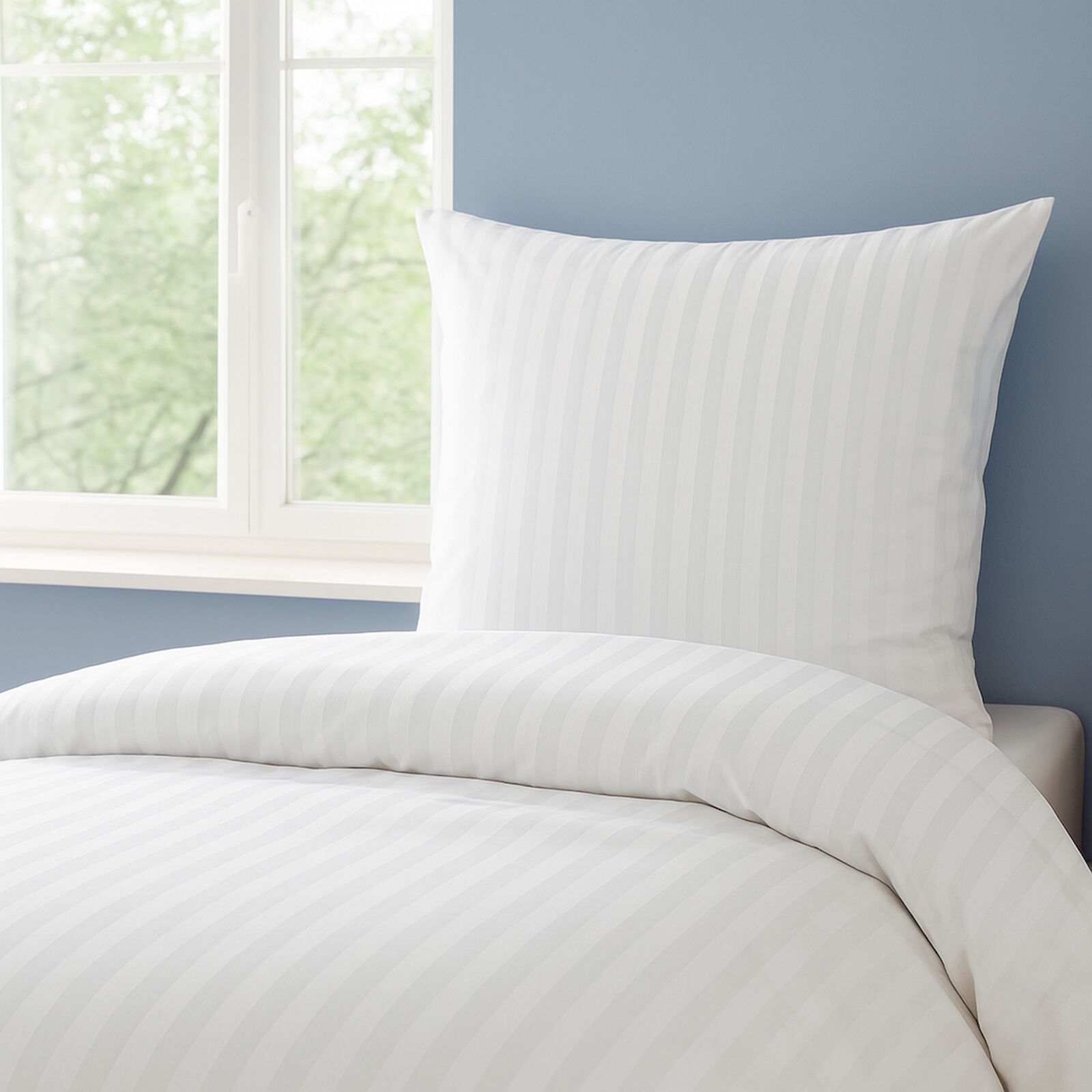 Damast Hotelbettwäsche Streifen 20 mm Weiß Baumwolle