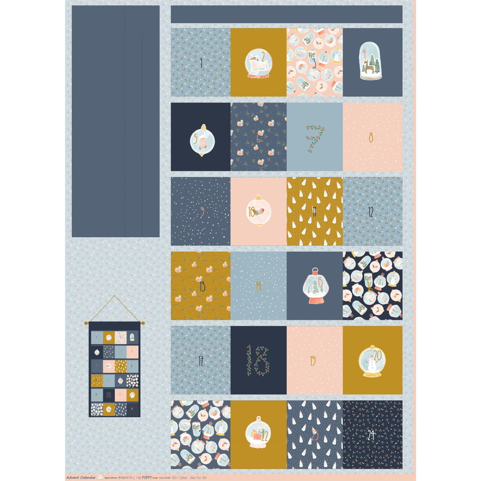 Stoff Meterware Adventskalender Digitaldruck blau