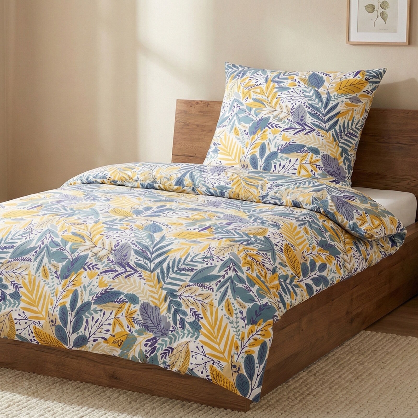 Renforcé Bettwäsche Sommergarten Blau 135x200 Baumwolle