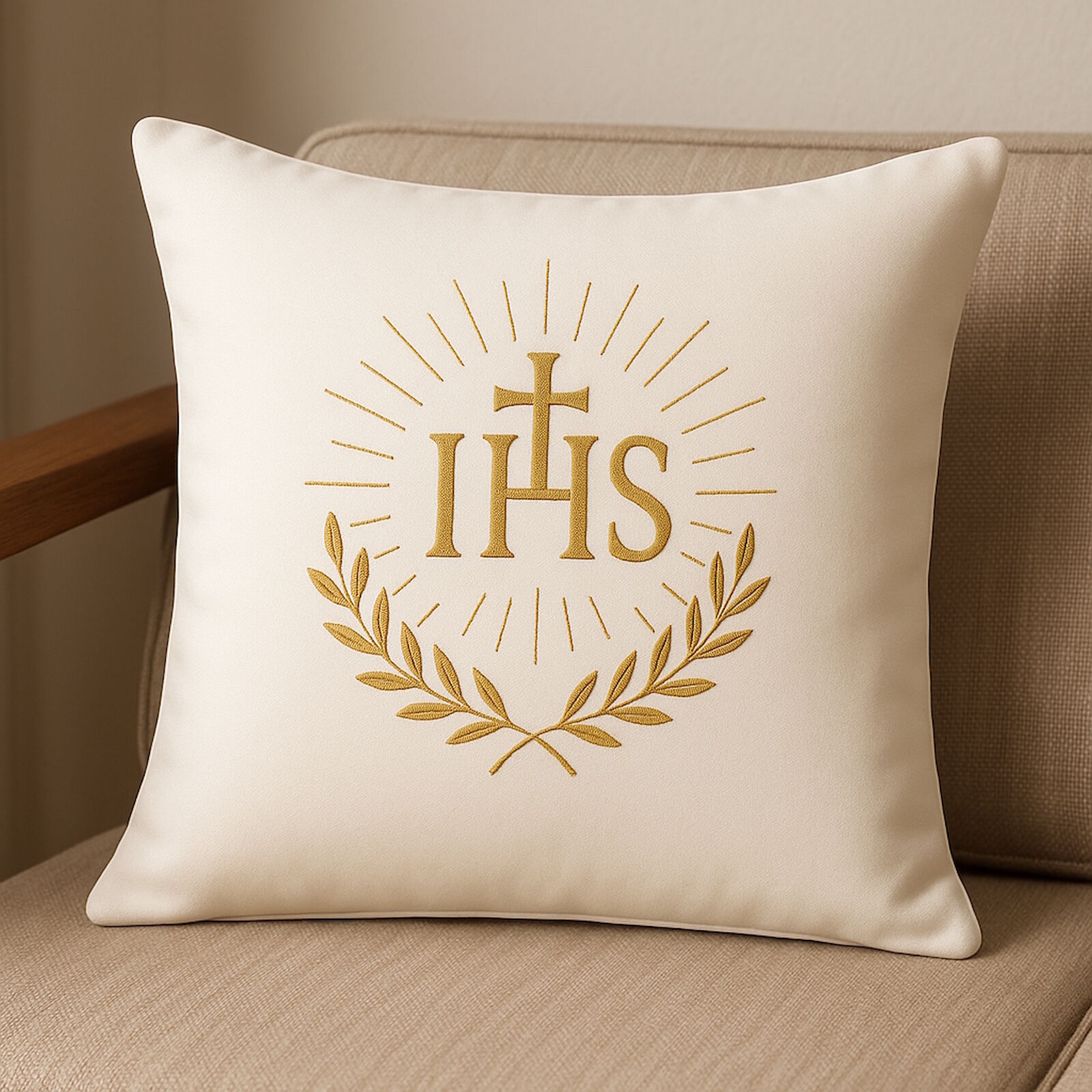 Kirchliches Kissen IHS Gold 40x40 cm Glaube