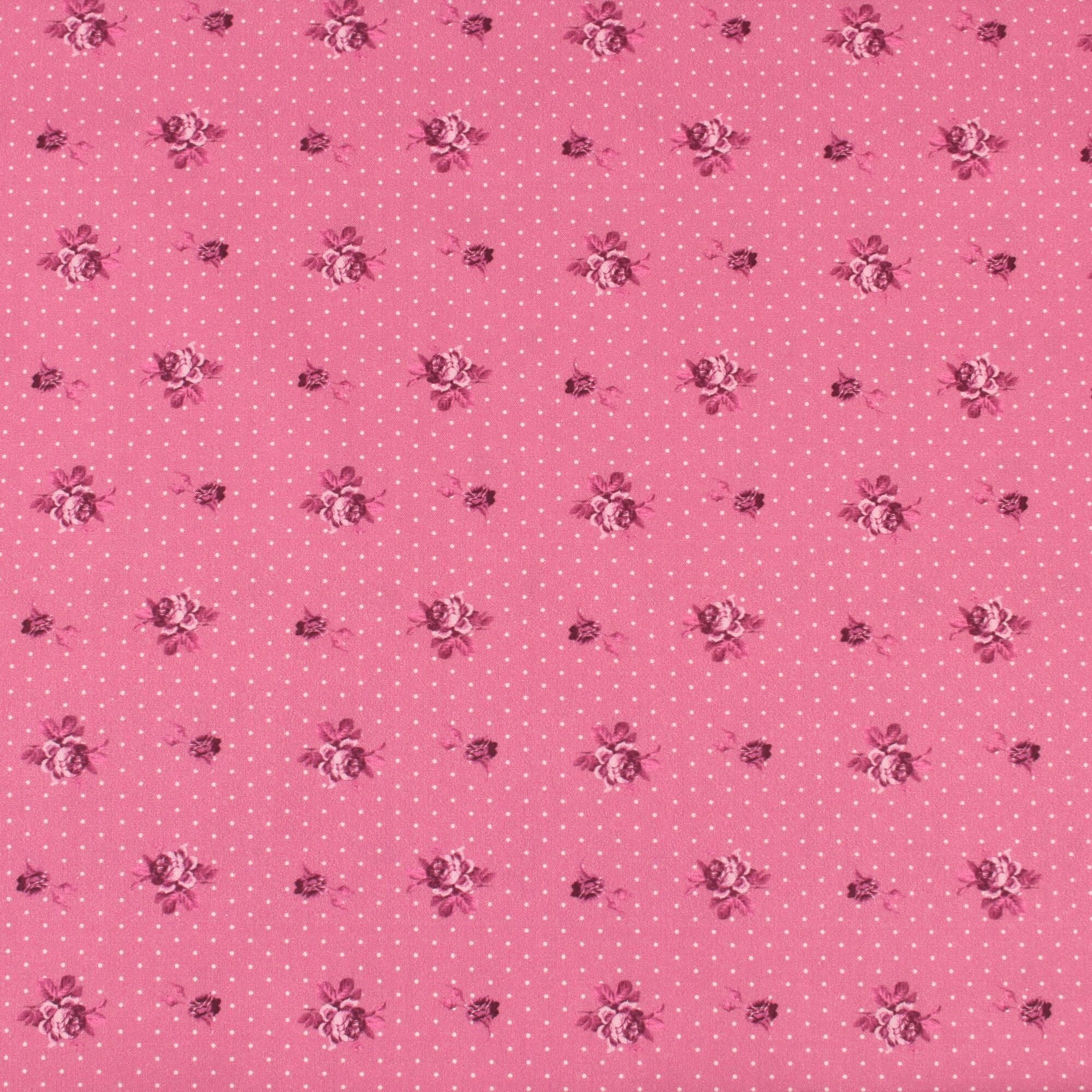 Stoff Meterware kleine Rosen Punkte Pink Baumwolle Perkal