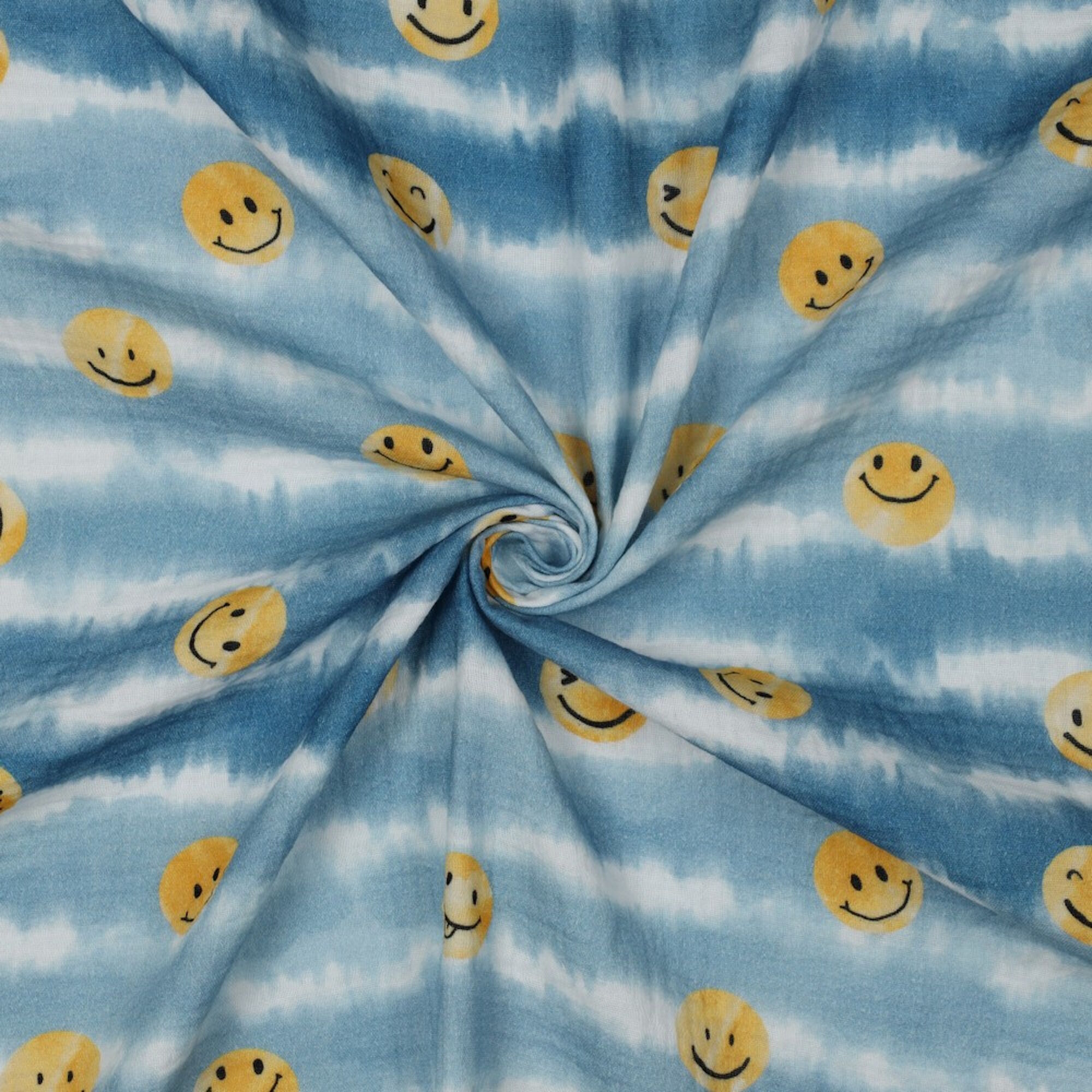 Musselin Stoff Smiley Blau