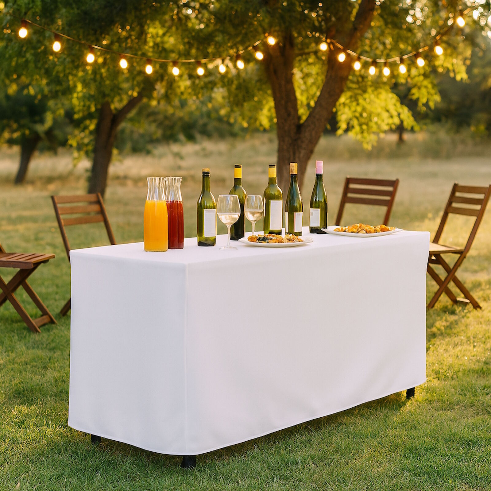 Biertischhusse Weiß bodenlang Baumwolle Linon-200x50 cm