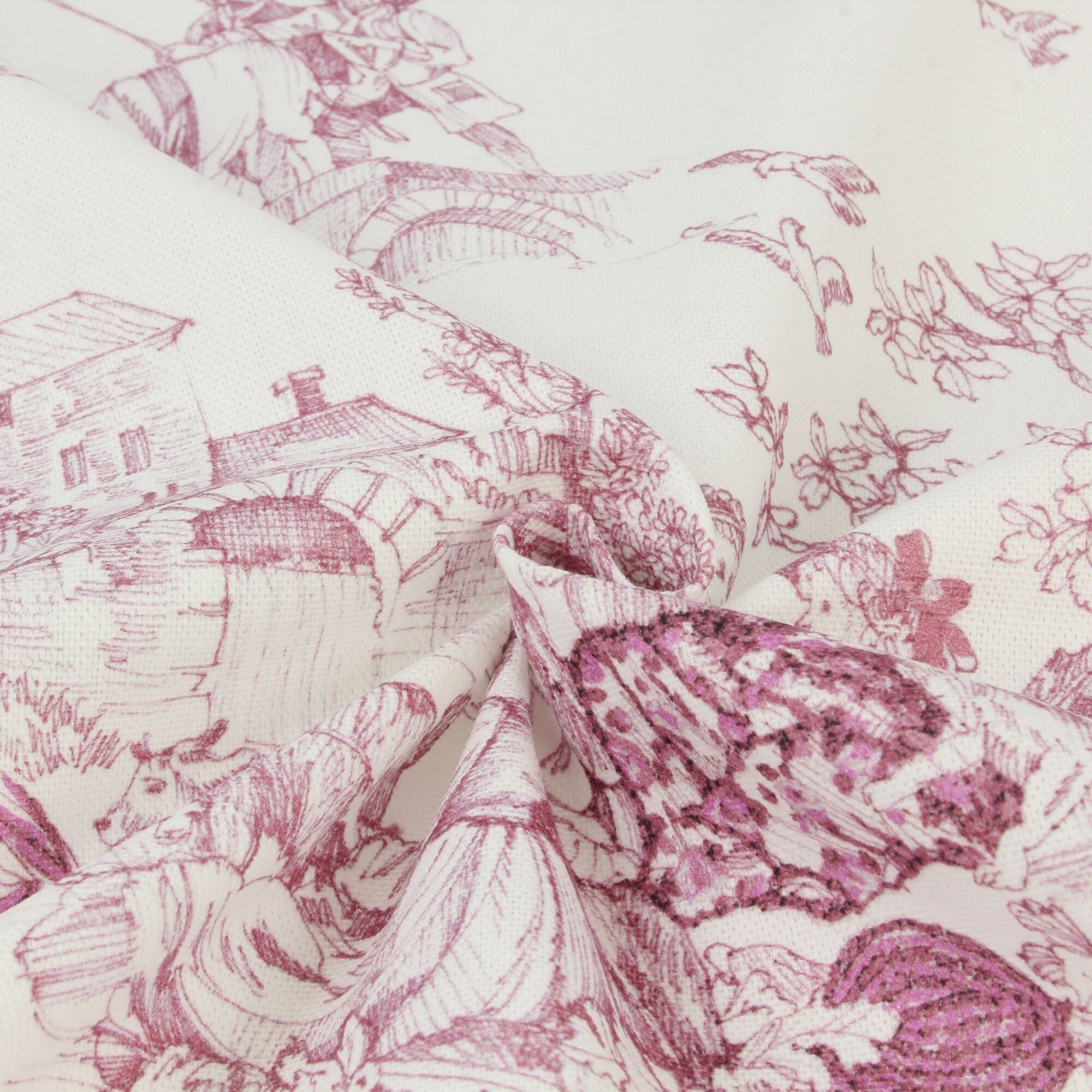 Stoff Meterware Toile de Jouy Rot Canvas