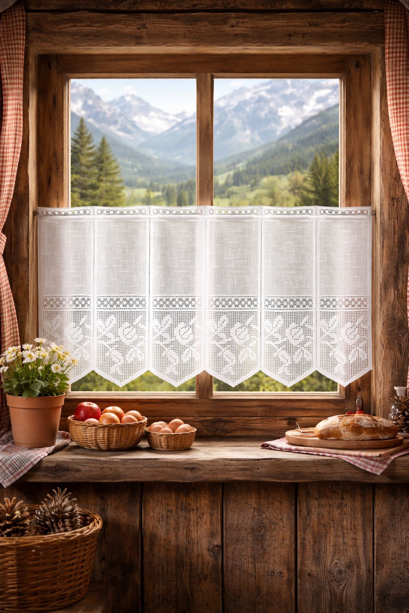 Scheibengardine Rosen Landhaus Meterware – 30/45/180 cm