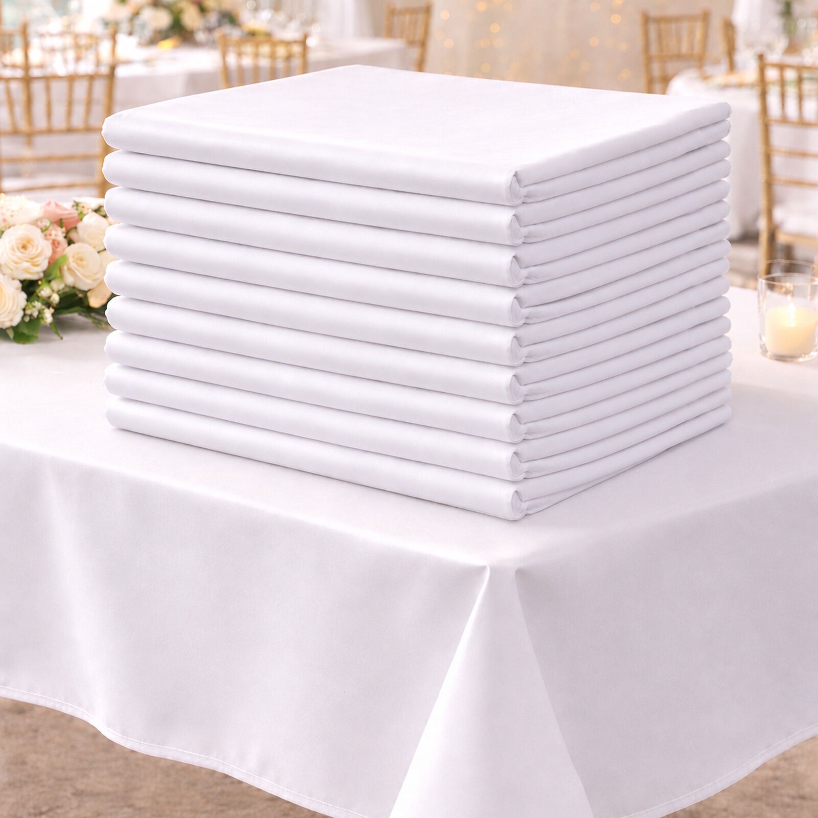 10er Pack Hochzeit Tischdecke Weiß Premium Glanz
