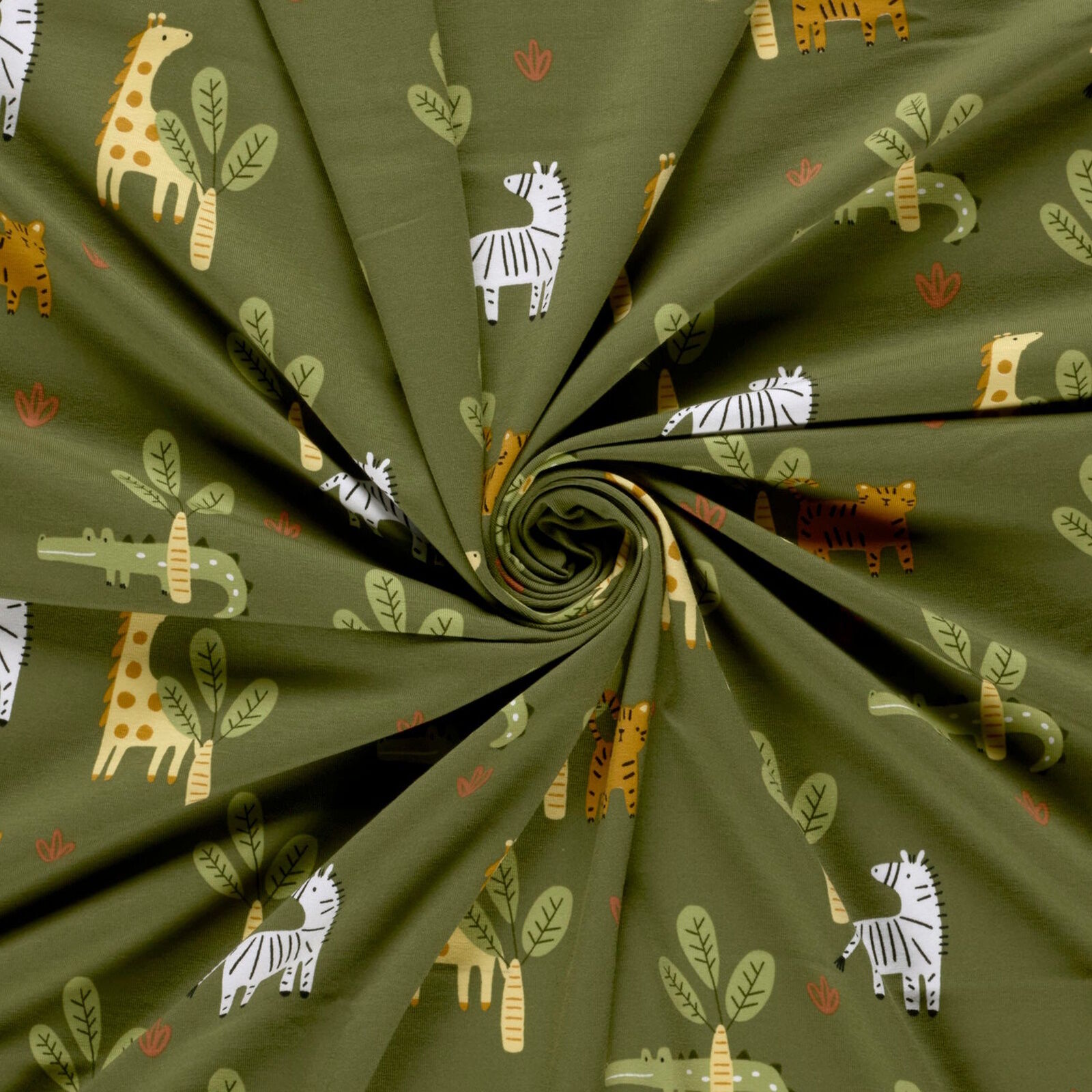 Dschungel Tiere Jersey Stoff Zebra Giraffe Krokodil 150 cm