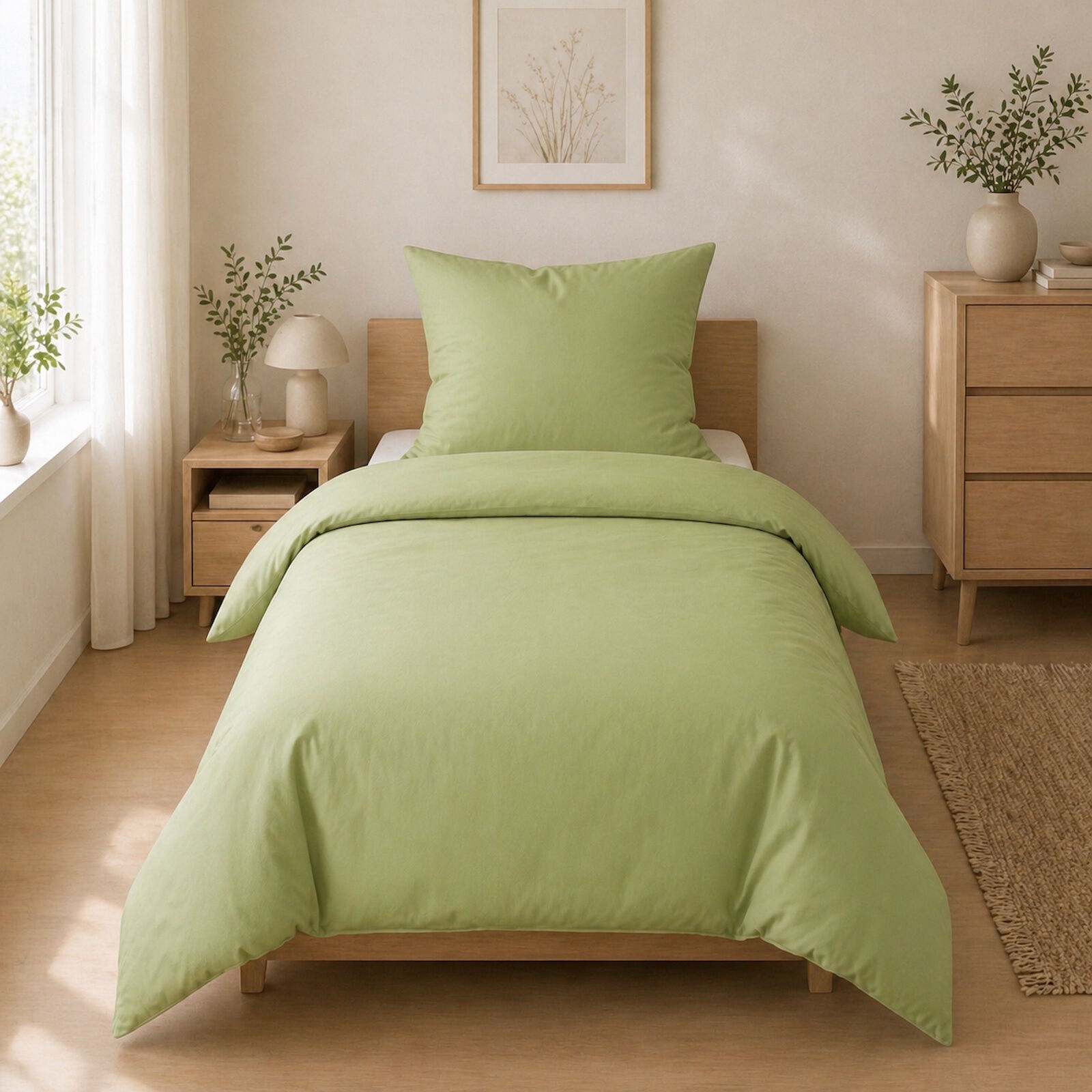 Mako Satin Bettwäsche 135x200 Farngrün