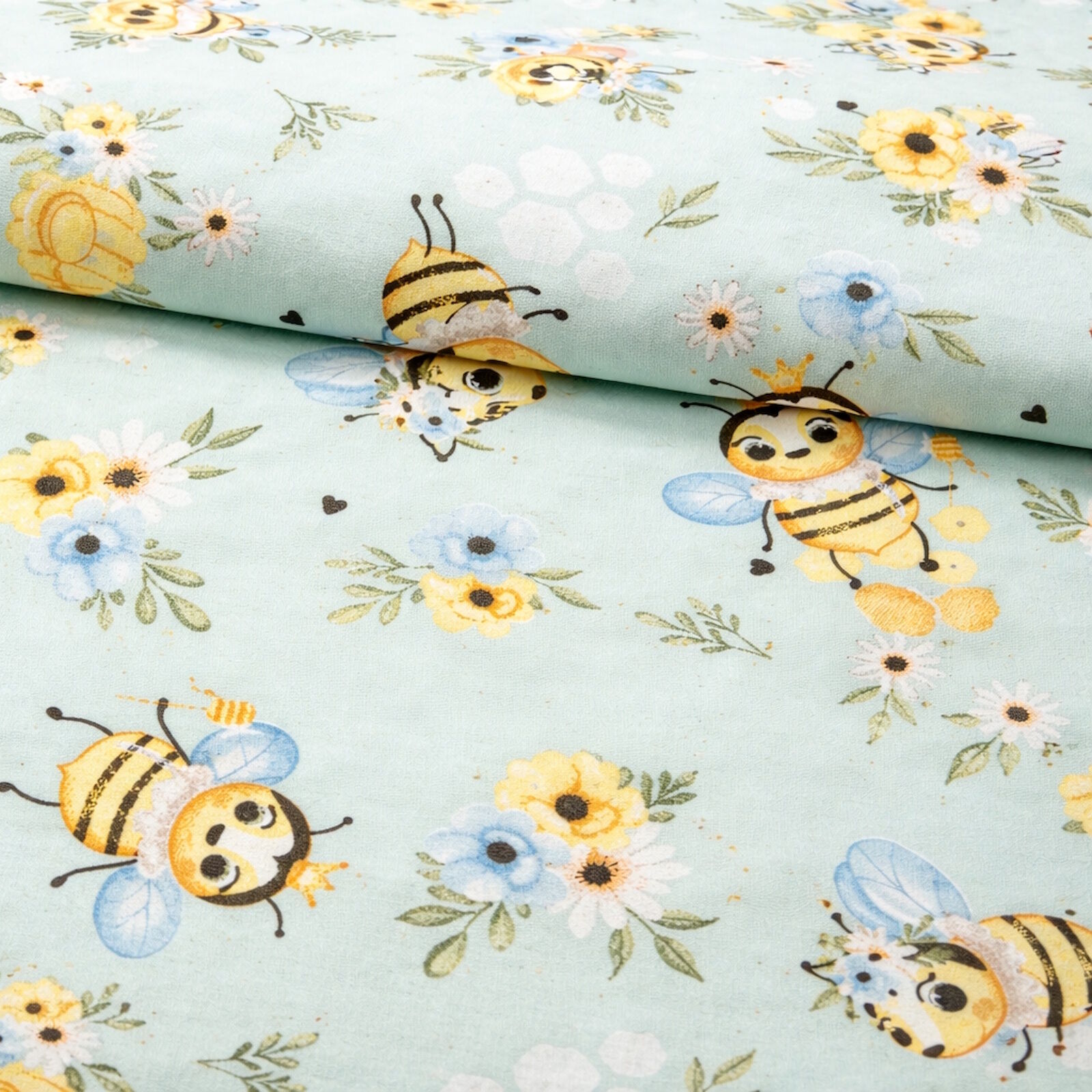 Kinder Stoff Bienen Bienenkönigin Blumen Baumwolle Meterware Frühling