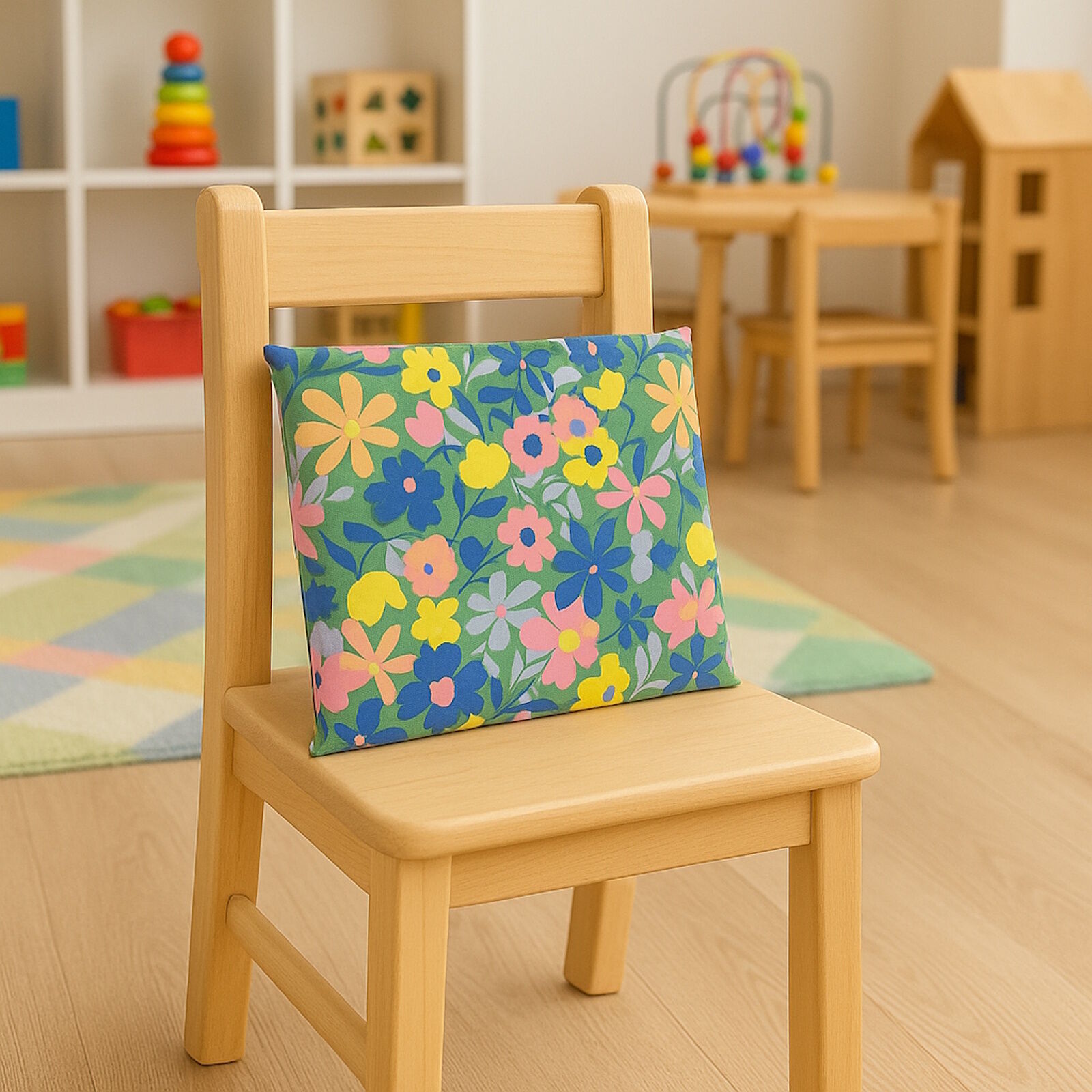 Sitzkissen für Kinder Blumenmotiv Grün robust pflegeleicht